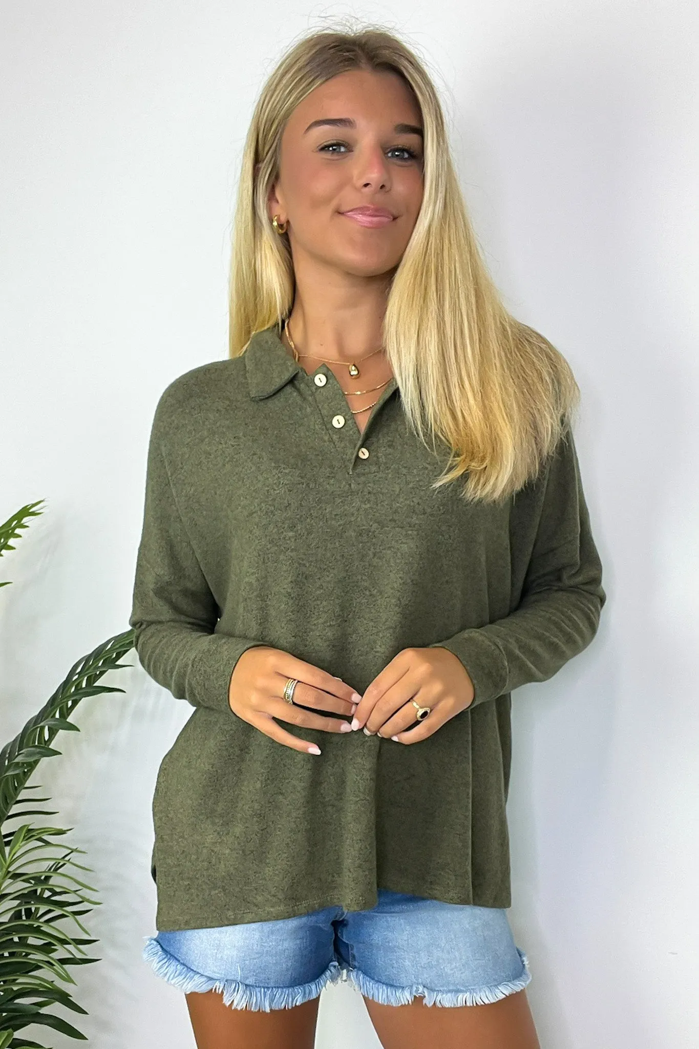 Seasonal Aesthetic Button Henley Collared Top - FINAL SALE