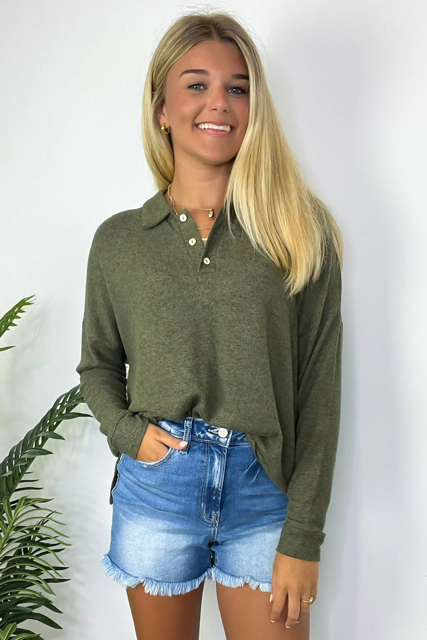 Seasonal Aesthetic Button Henley Collared Top - FINAL SALE