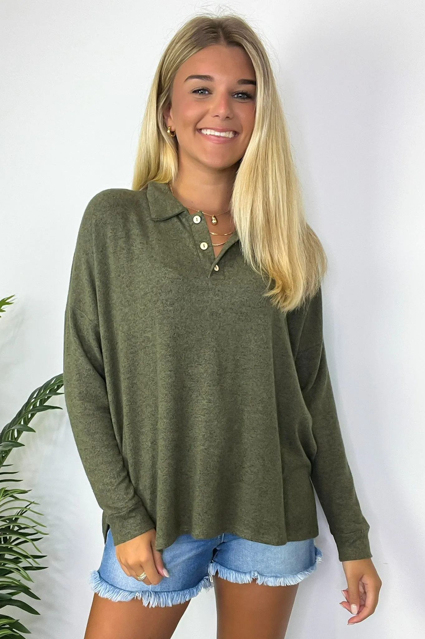 Seasonal Aesthetic Button Henley Collared Top - FINAL SALE