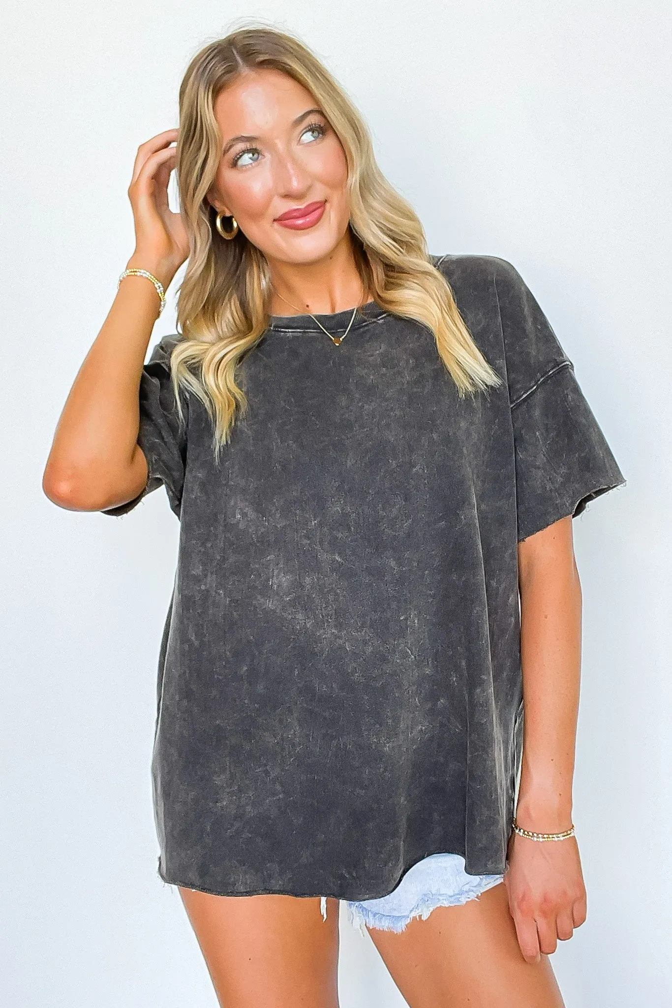 Serene Escapes Acid Wash Raw Edge Relaxed Fit Top - BACK IN STOCK