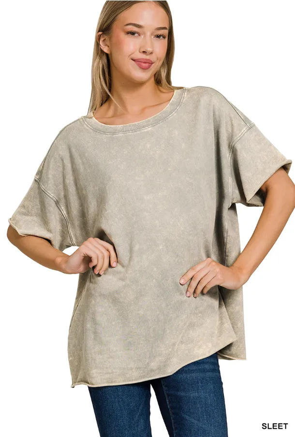 Serene Escapes Acid Wash Raw Edge Relaxed Fit Top - BACK IN STOCK