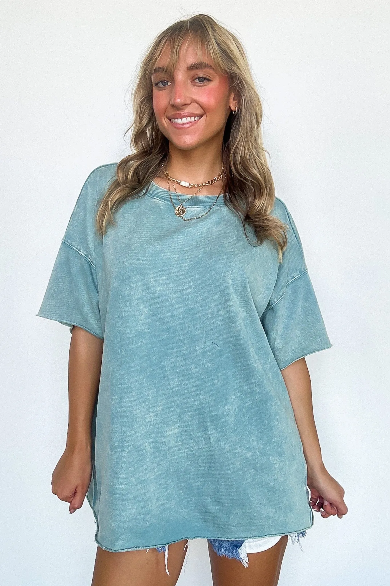 Serene Escapes Acid Wash Raw Edge Relaxed Fit Top - BACK IN STOCK