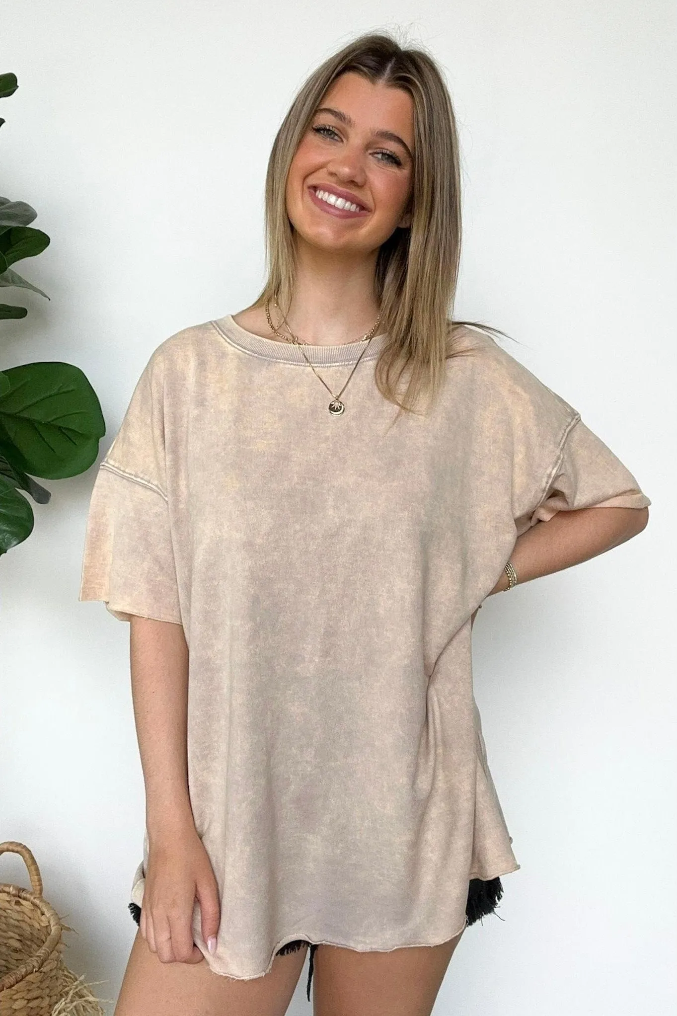 Serene Escapes Acid Wash Raw Edge Relaxed Fit Top - BACK IN STOCK