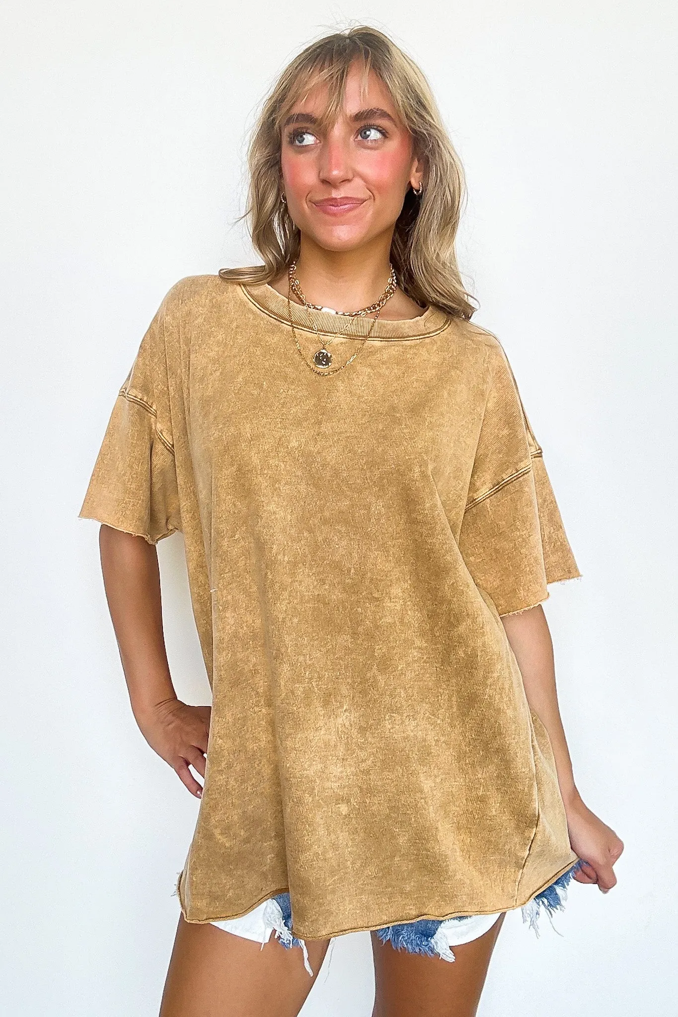 Serene Escapes Acid Wash Raw Edge Relaxed Fit Top - BACK IN STOCK