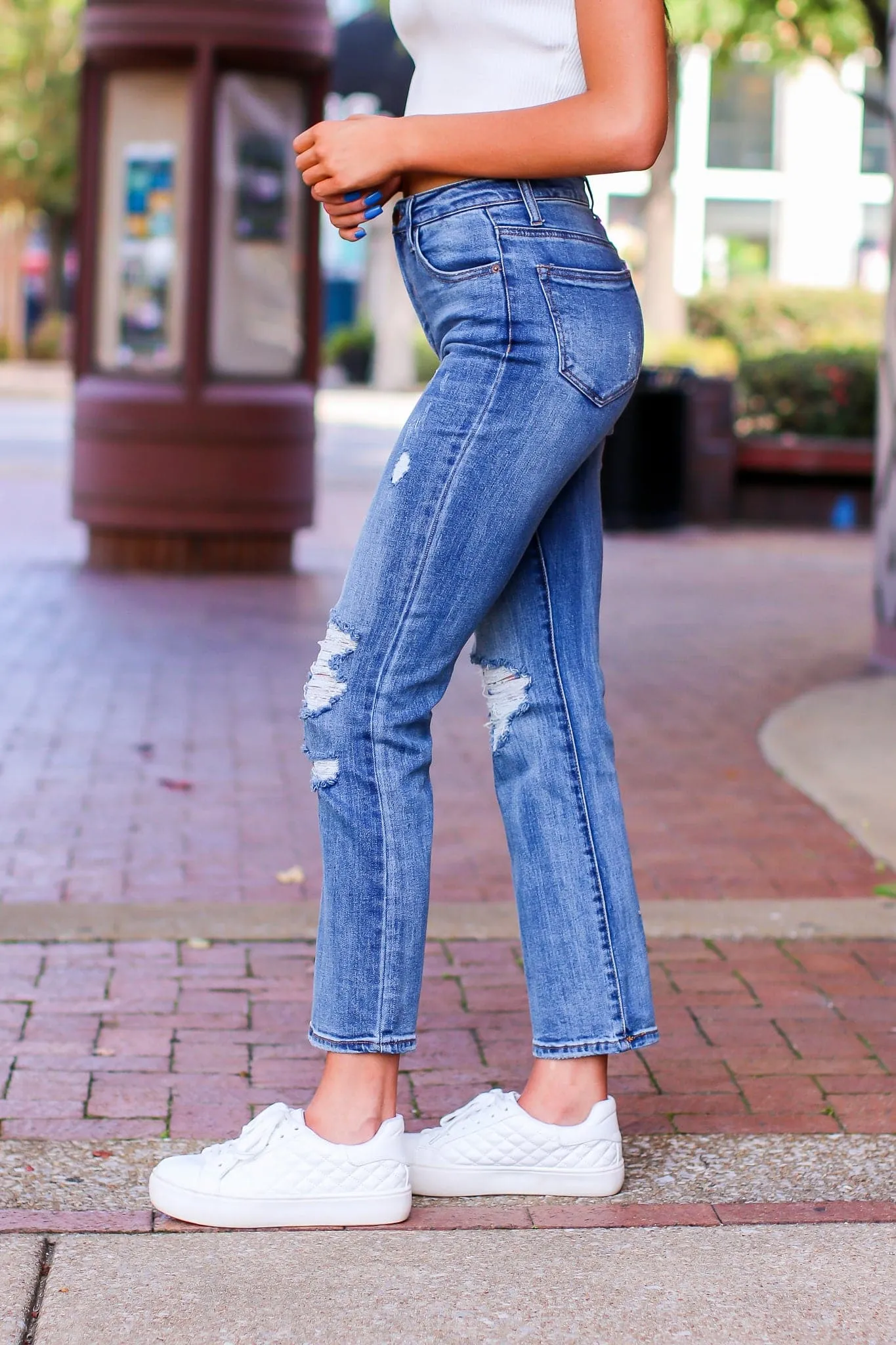 Shary Mid Rise Distressed Straight Jeans - FINAL SALE