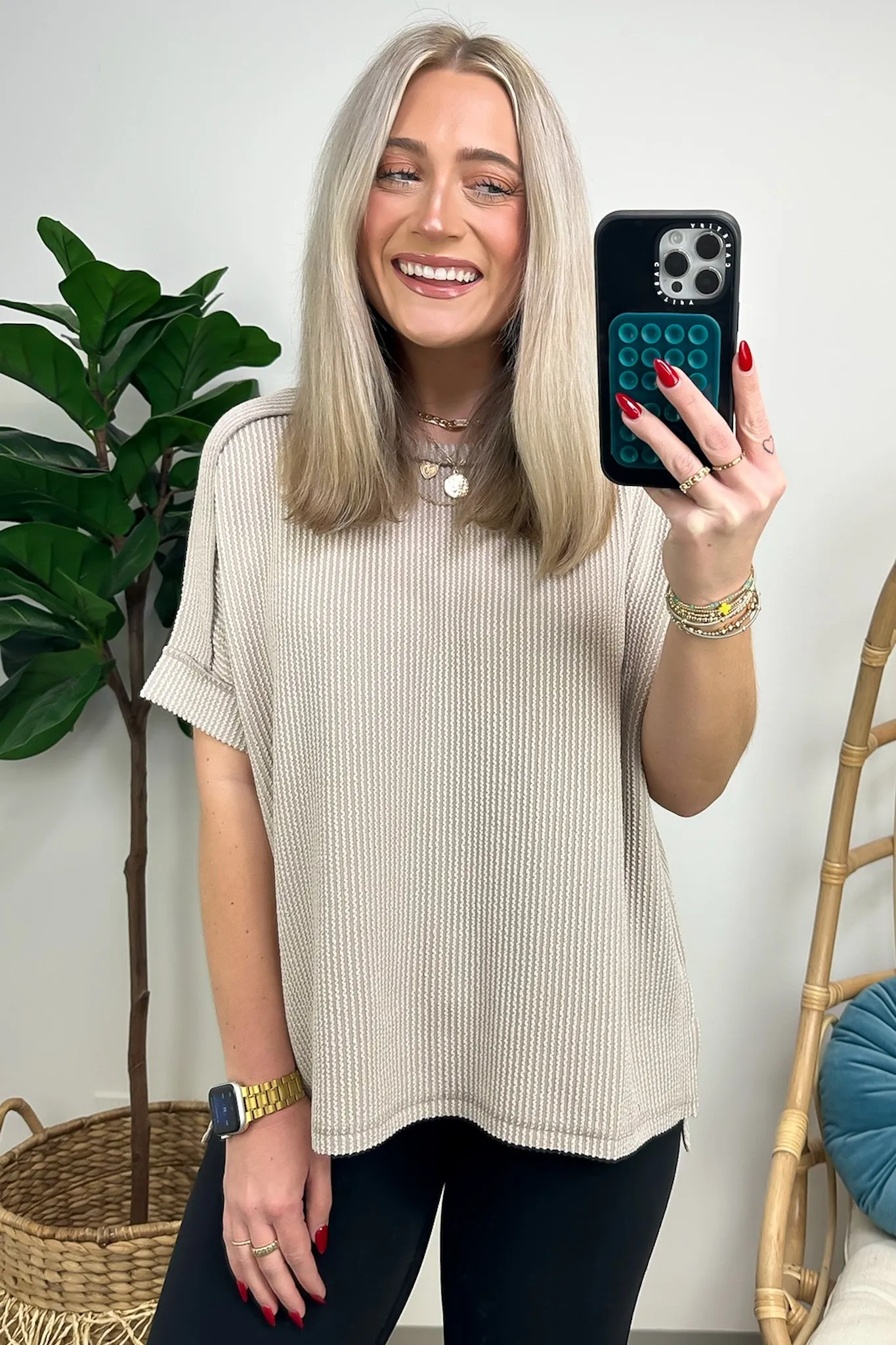 Simple Adoration Rib Knit Cuff Sleeve Raw Edge Top - BACK IN STOCK