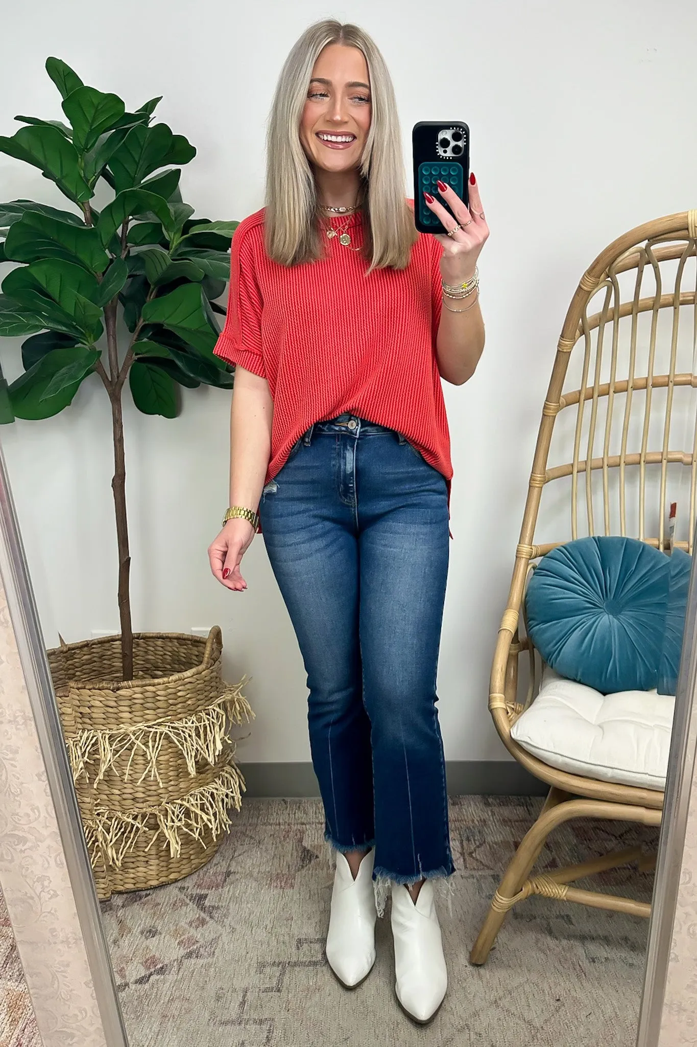Simple Adoration Rib Knit Cuff Sleeve Raw Edge Top - BACK IN STOCK