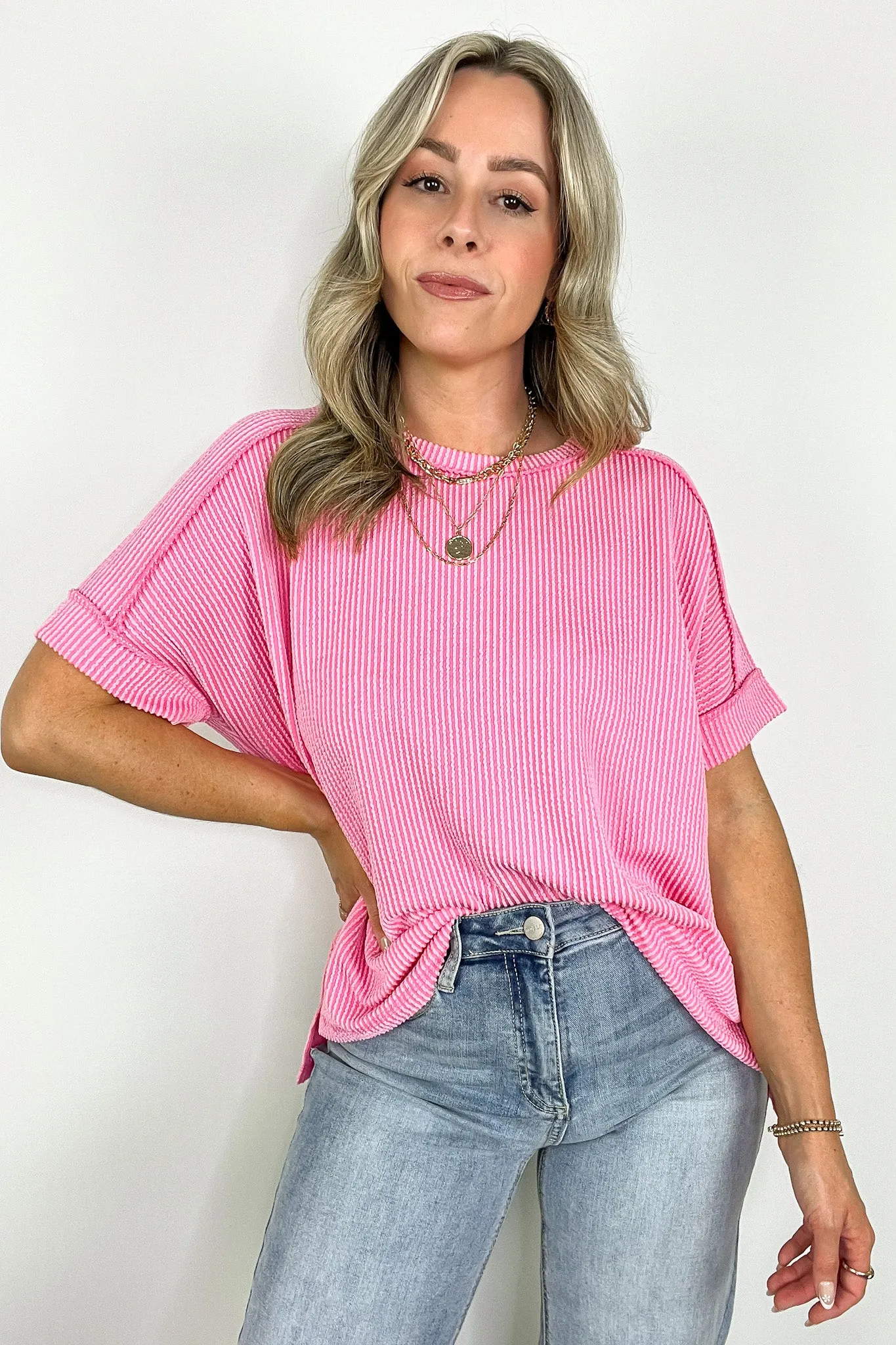 Simple Adoration Rib Knit Cuff Sleeve Raw Edge Top - BACK IN STOCK