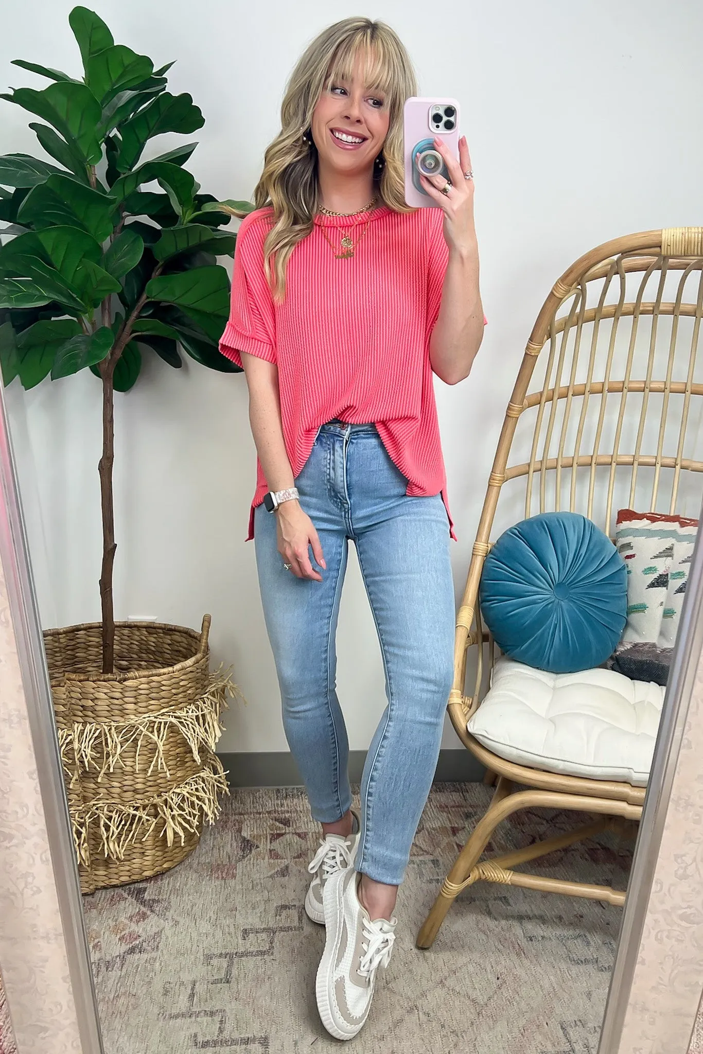 Simple Adoration Rib Knit Cuff Sleeve Raw Edge Top - BACK IN STOCK