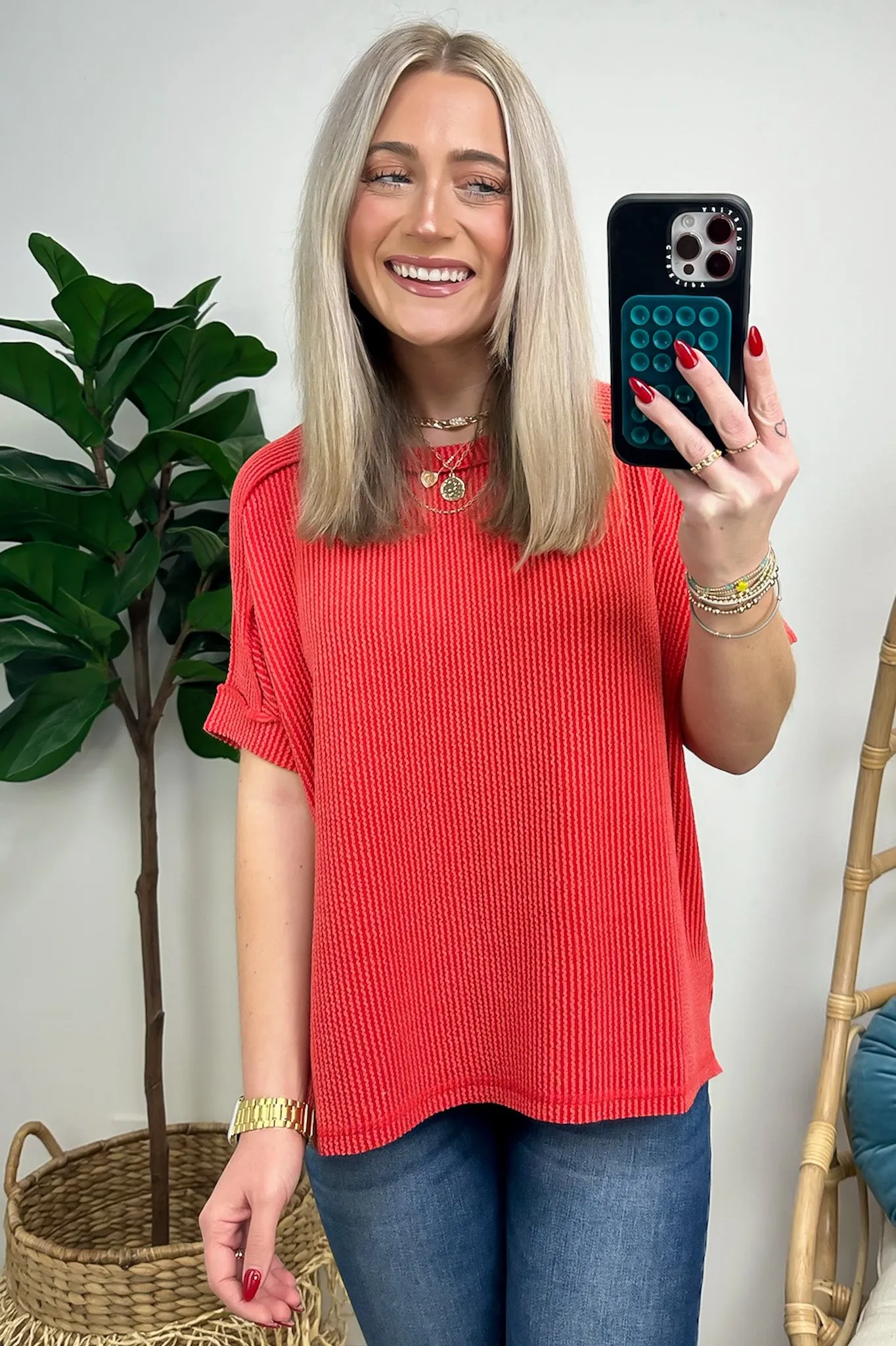 Simple Adoration Rib Knit Cuff Sleeve Raw Edge Top - BACK IN STOCK