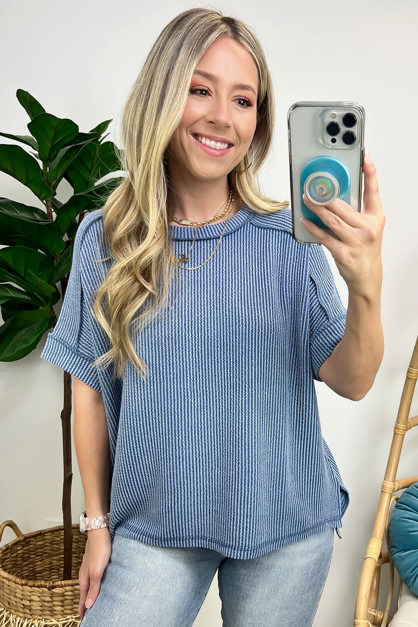 Simple Adoration Rib Knit Cuff Sleeve Raw Edge Top - BACK IN STOCK
