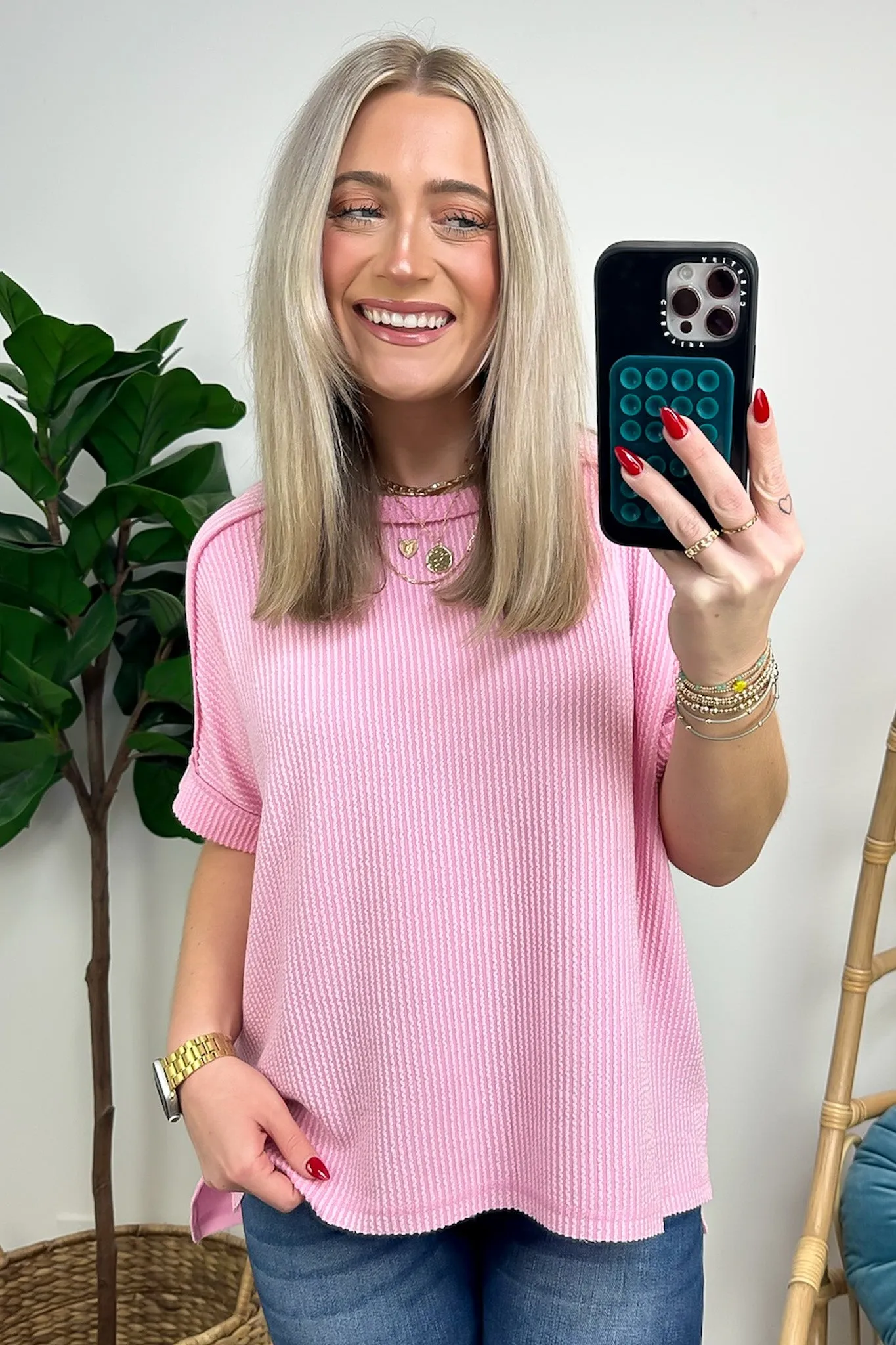 Simple Adoration Rib Knit Cuff Sleeve Raw Edge Top - BACK IN STOCK