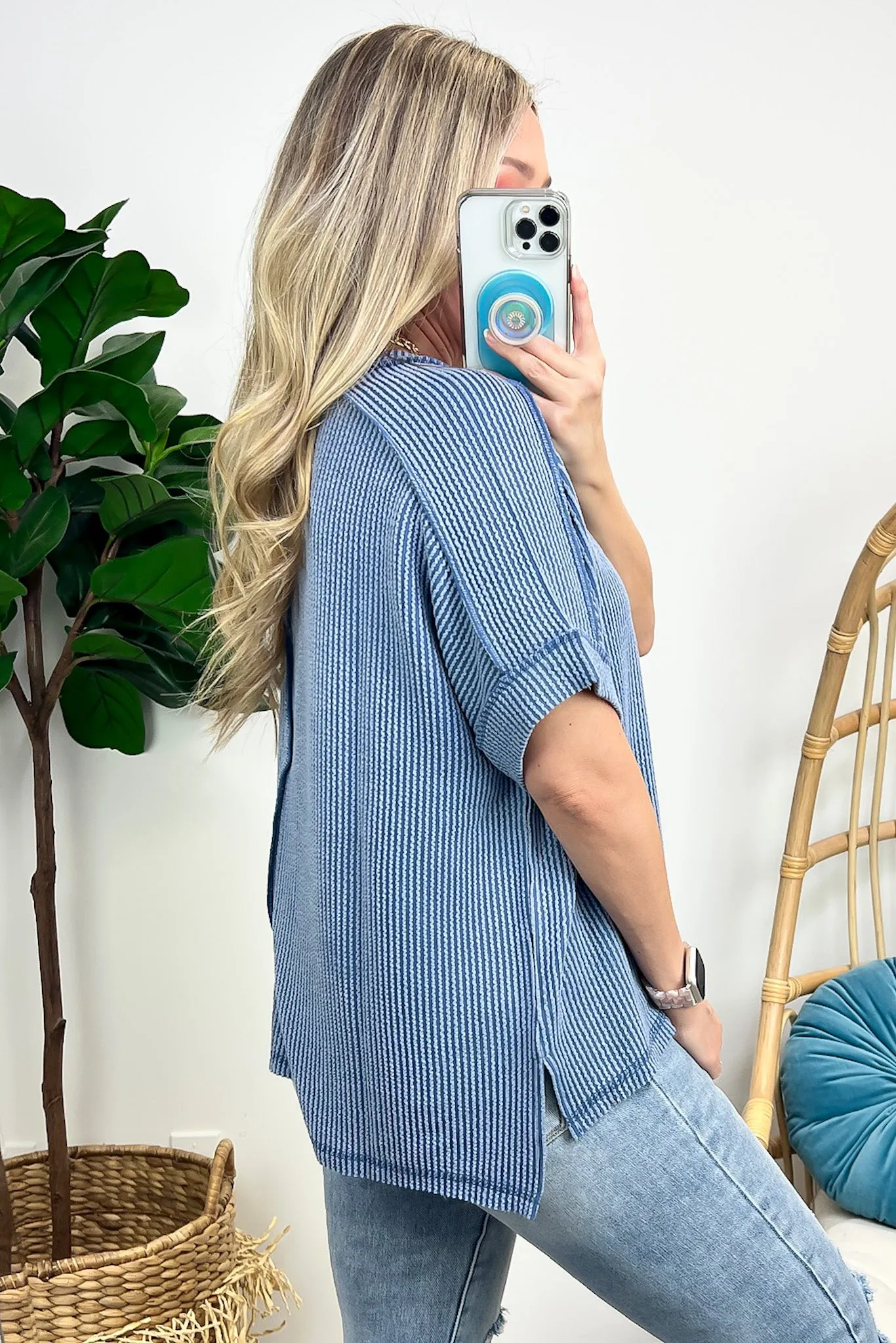 Simple Adoration Rib Knit Cuff Sleeve Raw Edge Top - BACK IN STOCK