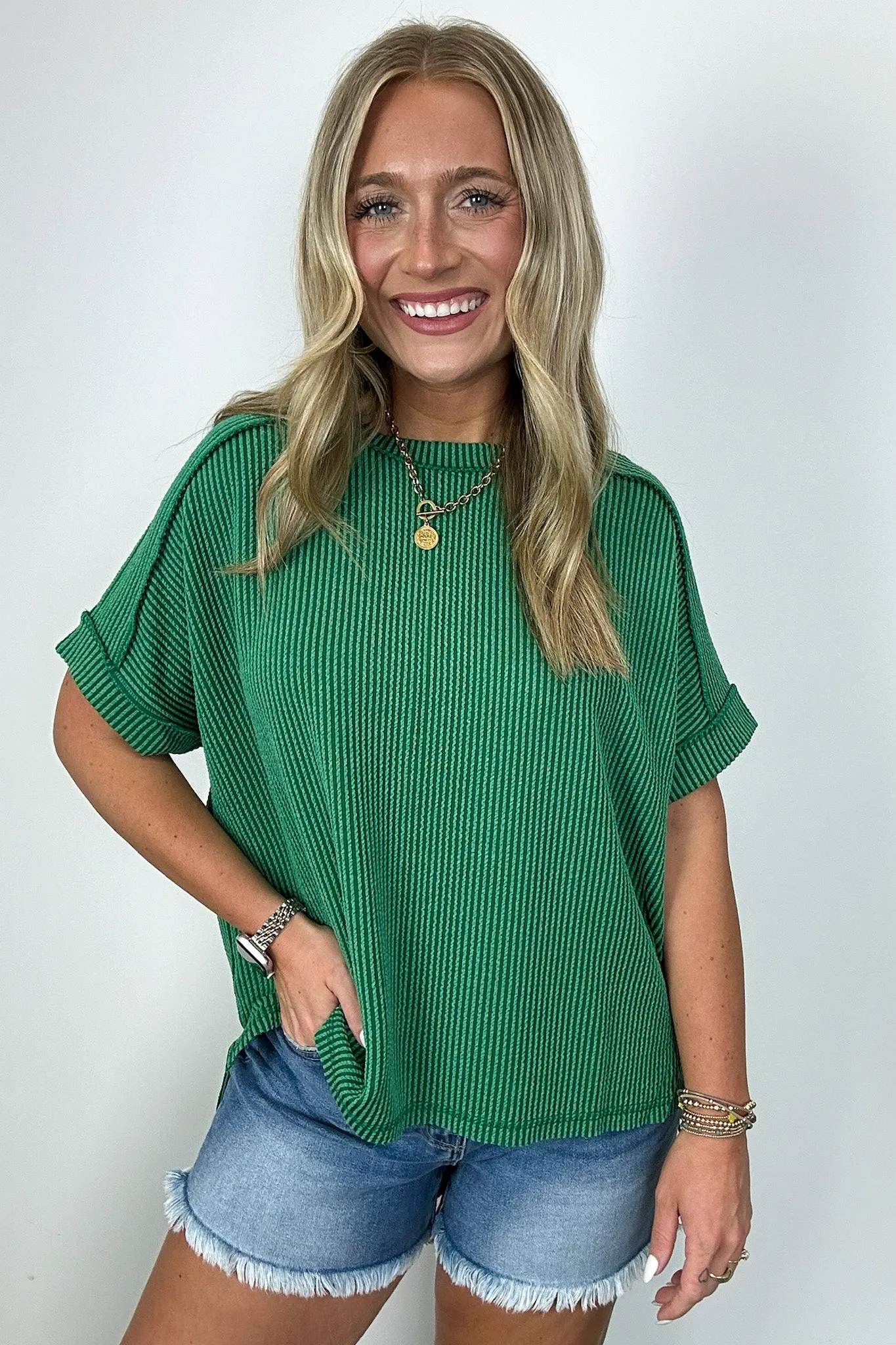 Simple Adoration Rib Knit Cuff Sleeve Raw Edge Top - BACK IN STOCK