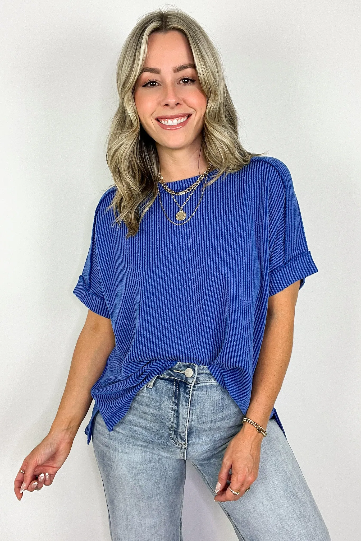 Simple Adoration Rib Knit Cuff Sleeve Raw Edge Top - BACK IN STOCK