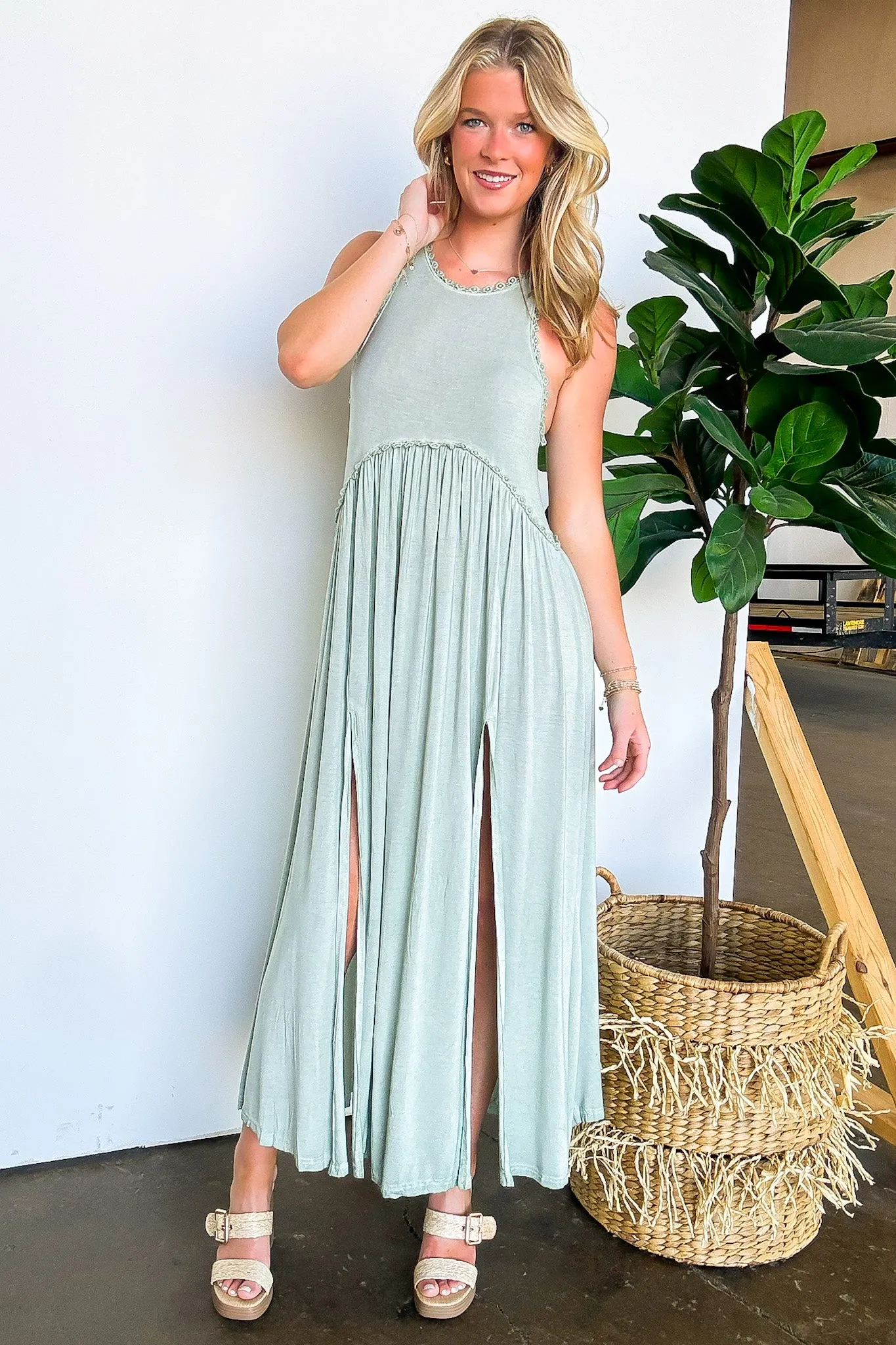 Simply Enticing Flowy Maxi Front Slit Dress