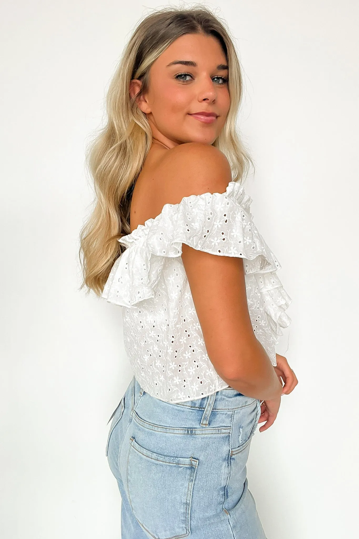 Sincerely Passionate Eyelet Ruffle Top - FINAL SALE