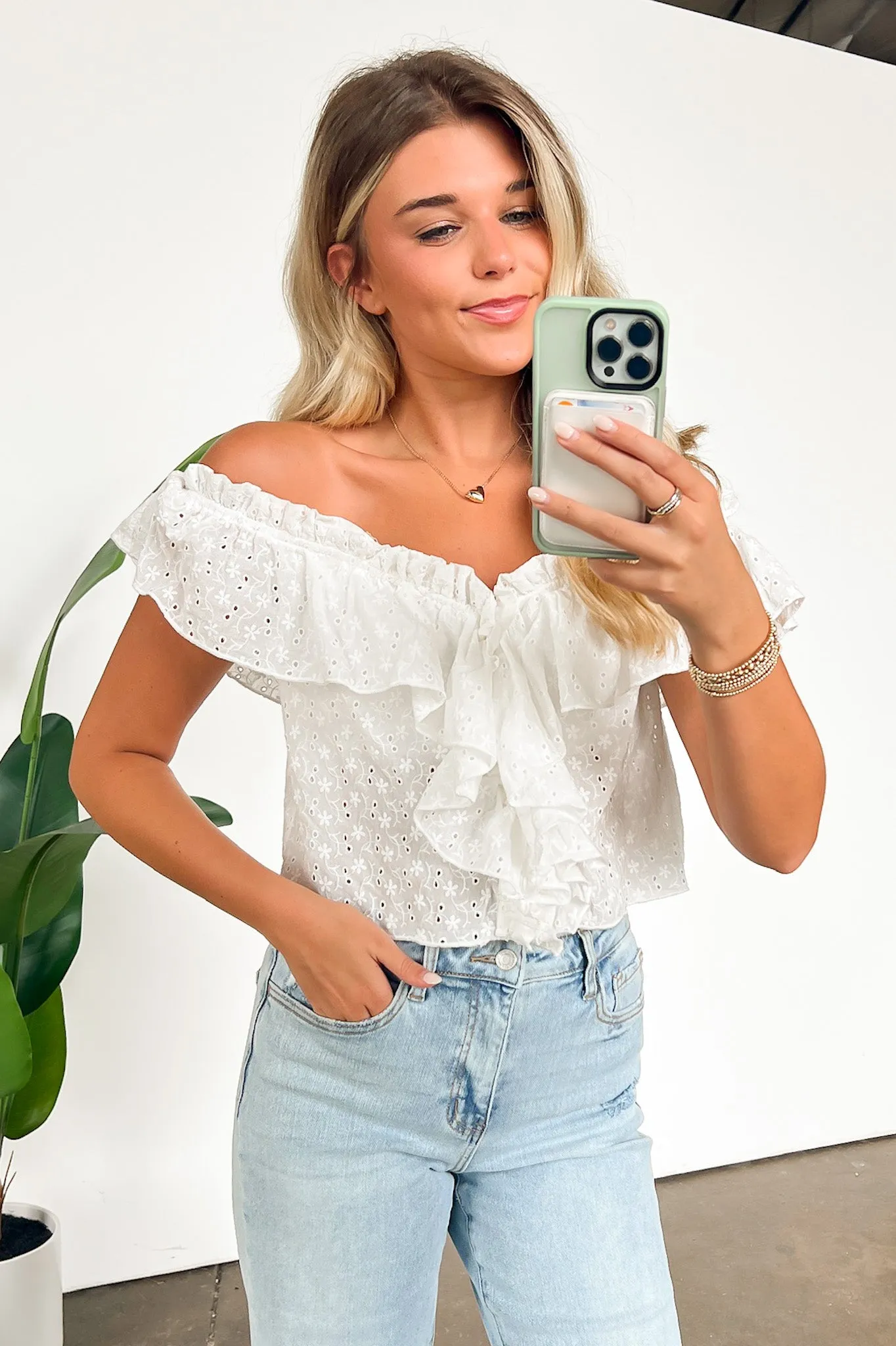 Sincerely Passionate Eyelet Ruffle Top - FINAL SALE