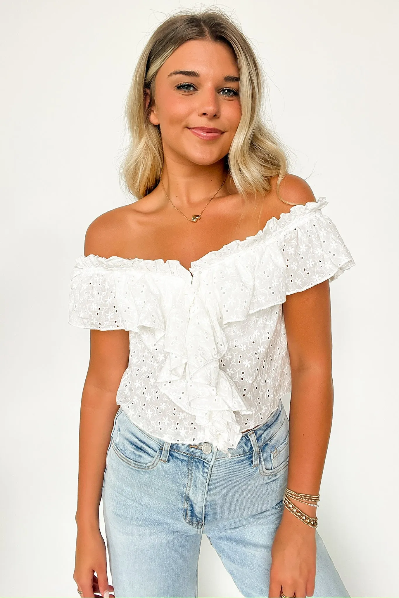 Sincerely Passionate Eyelet Ruffle Top - FINAL SALE