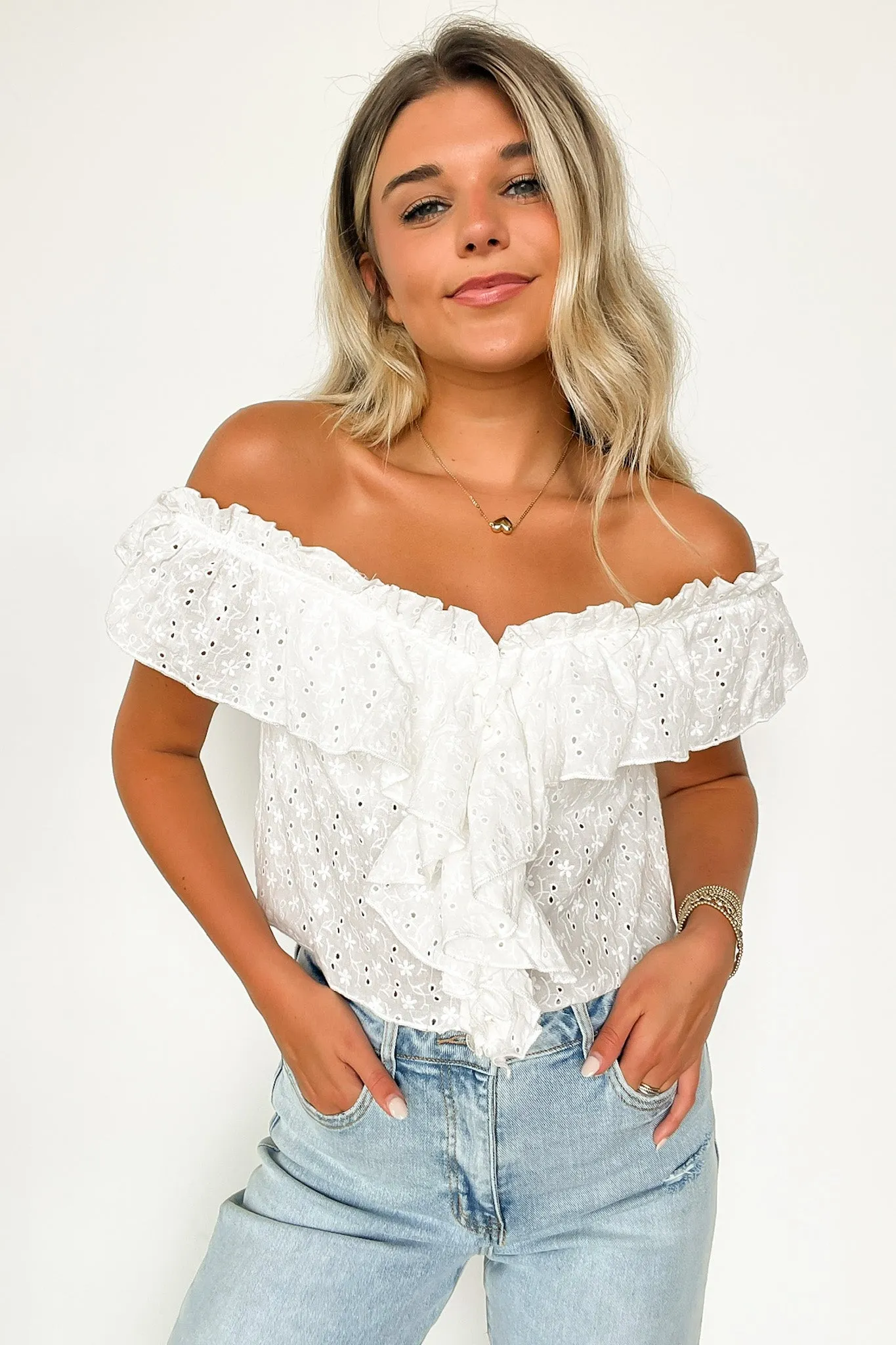 Sincerely Passionate Eyelet Ruffle Top - FINAL SALE