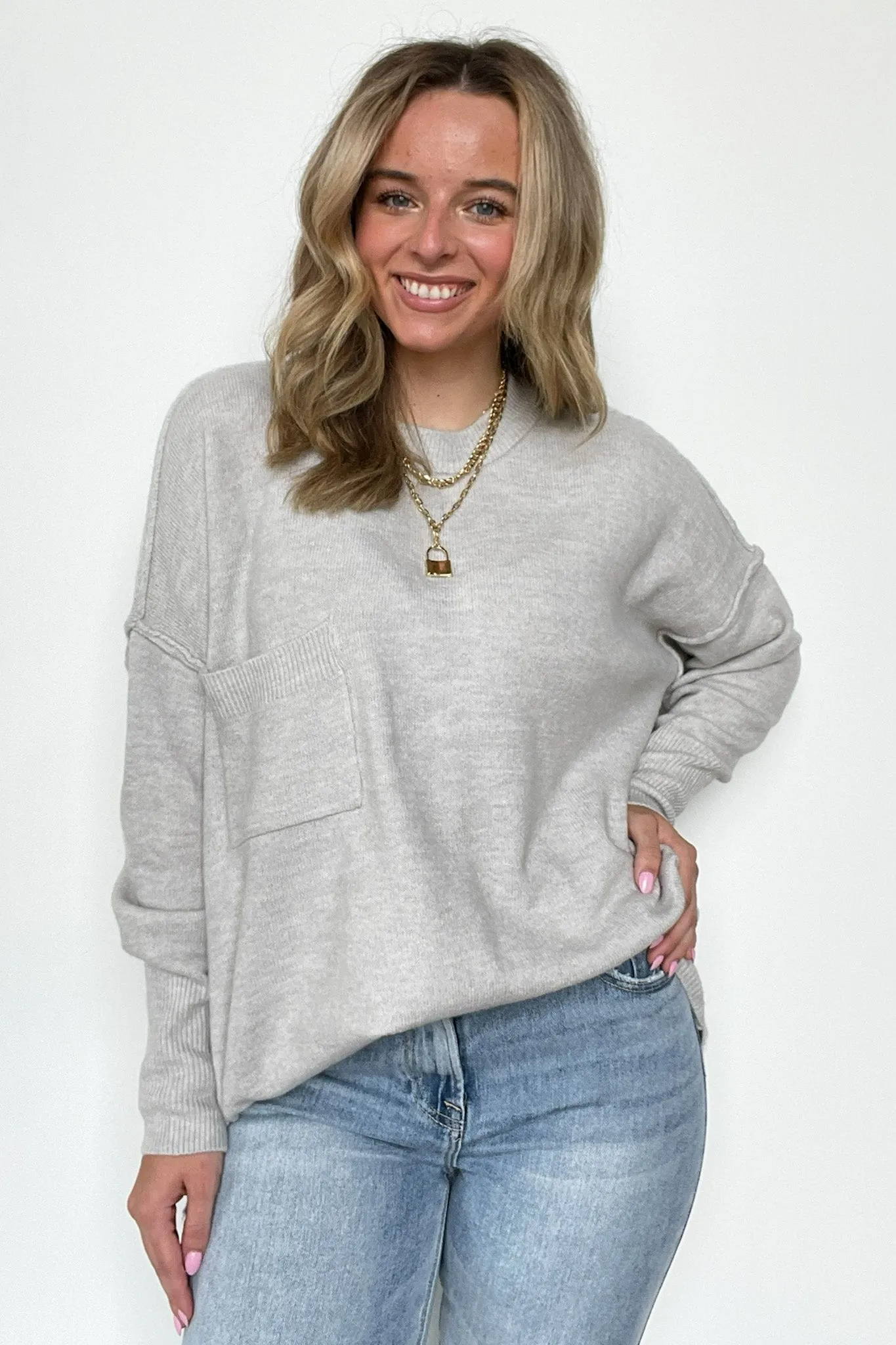 Soft Horizon High Low Hem Pocket Sweater - BACK IN STOCK