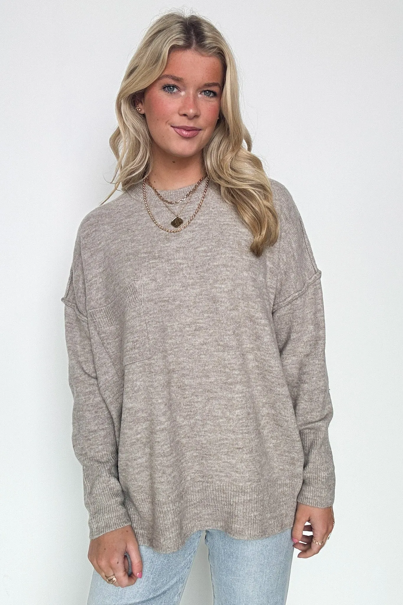 Soft Horizon High Low Hem Pocket Sweater - BACK IN STOCK