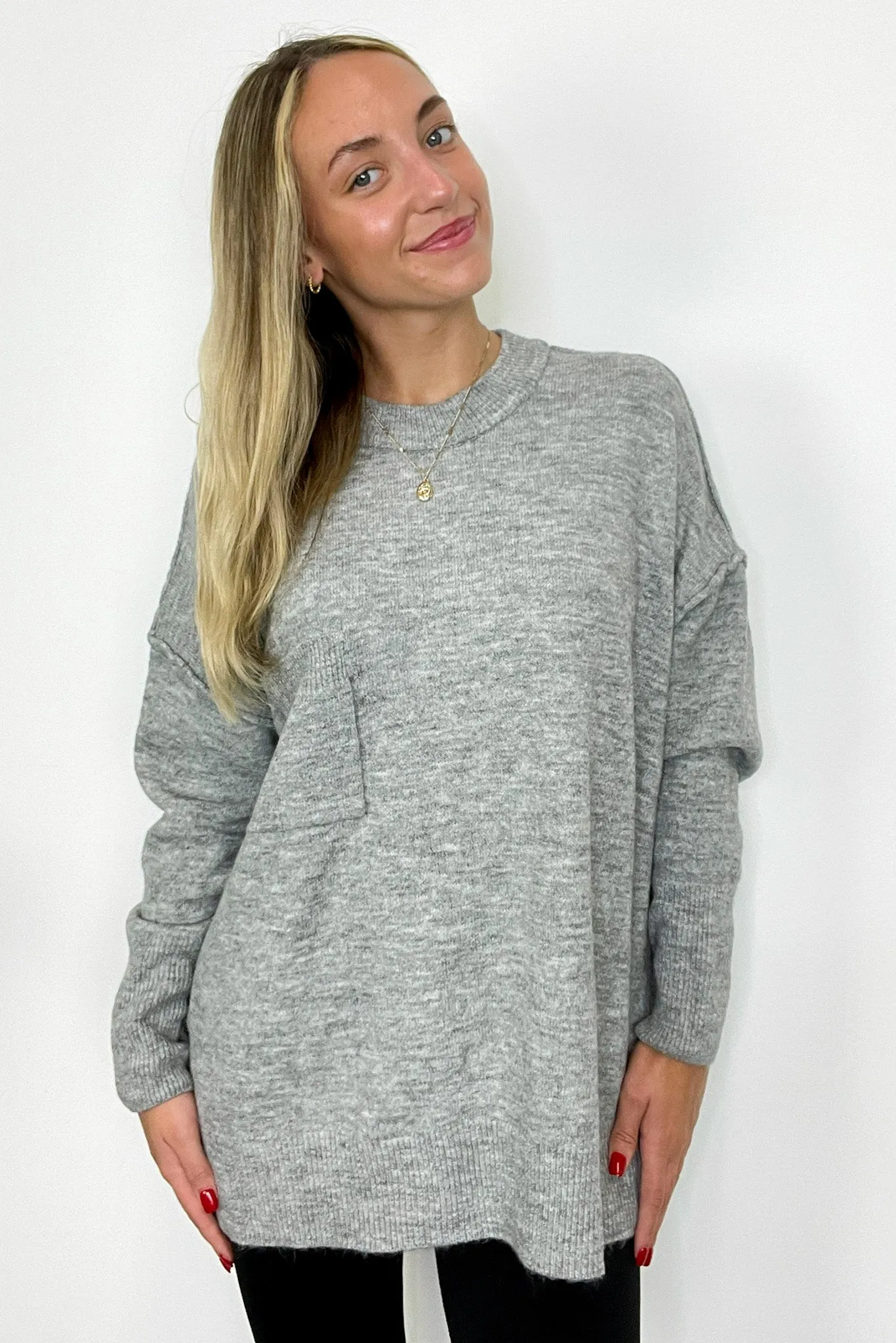 Soft Horizon High Low Hem Pocket Sweater - BACK IN STOCK