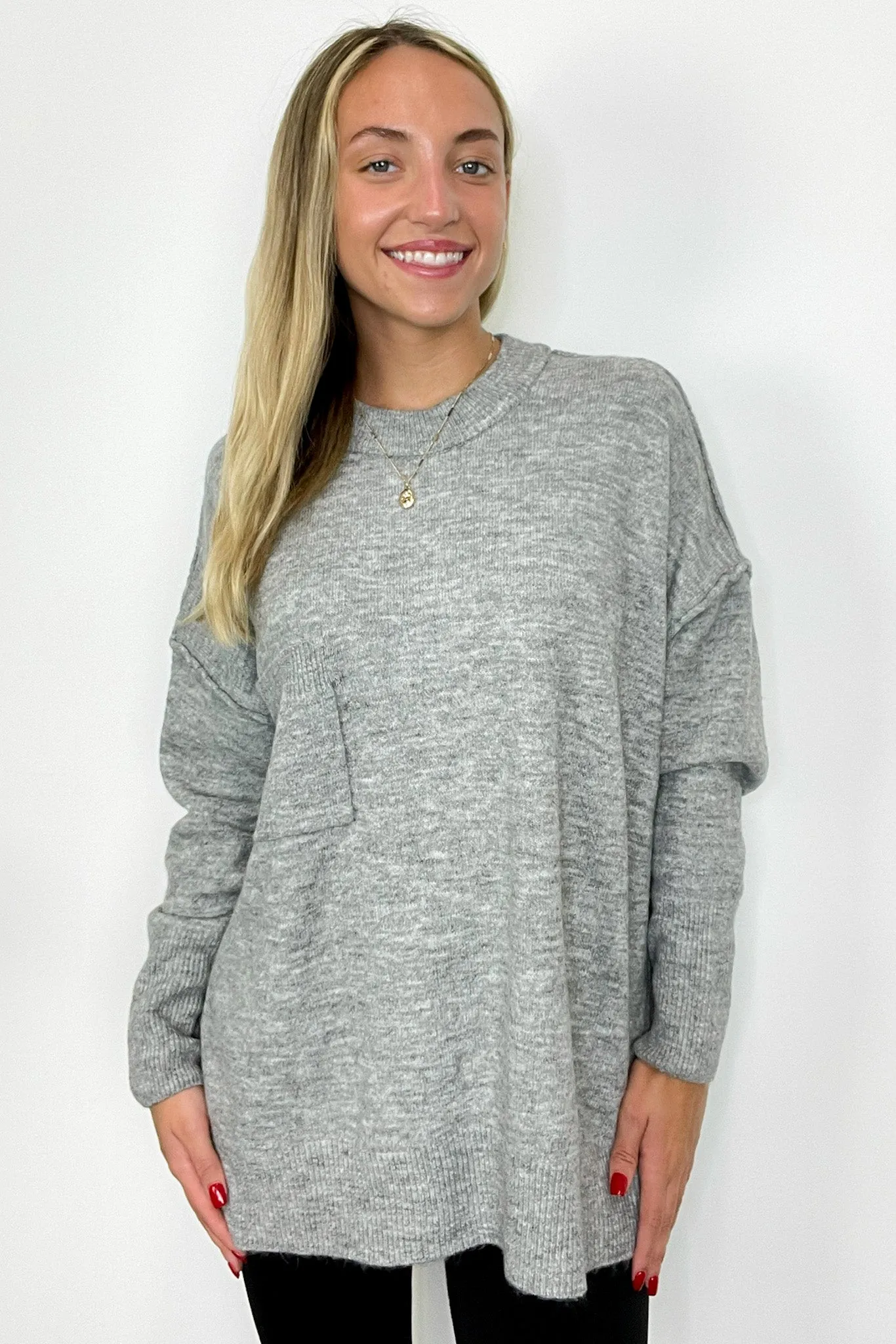 Soft Horizon High Low Hem Pocket Sweater - BACK IN STOCK
