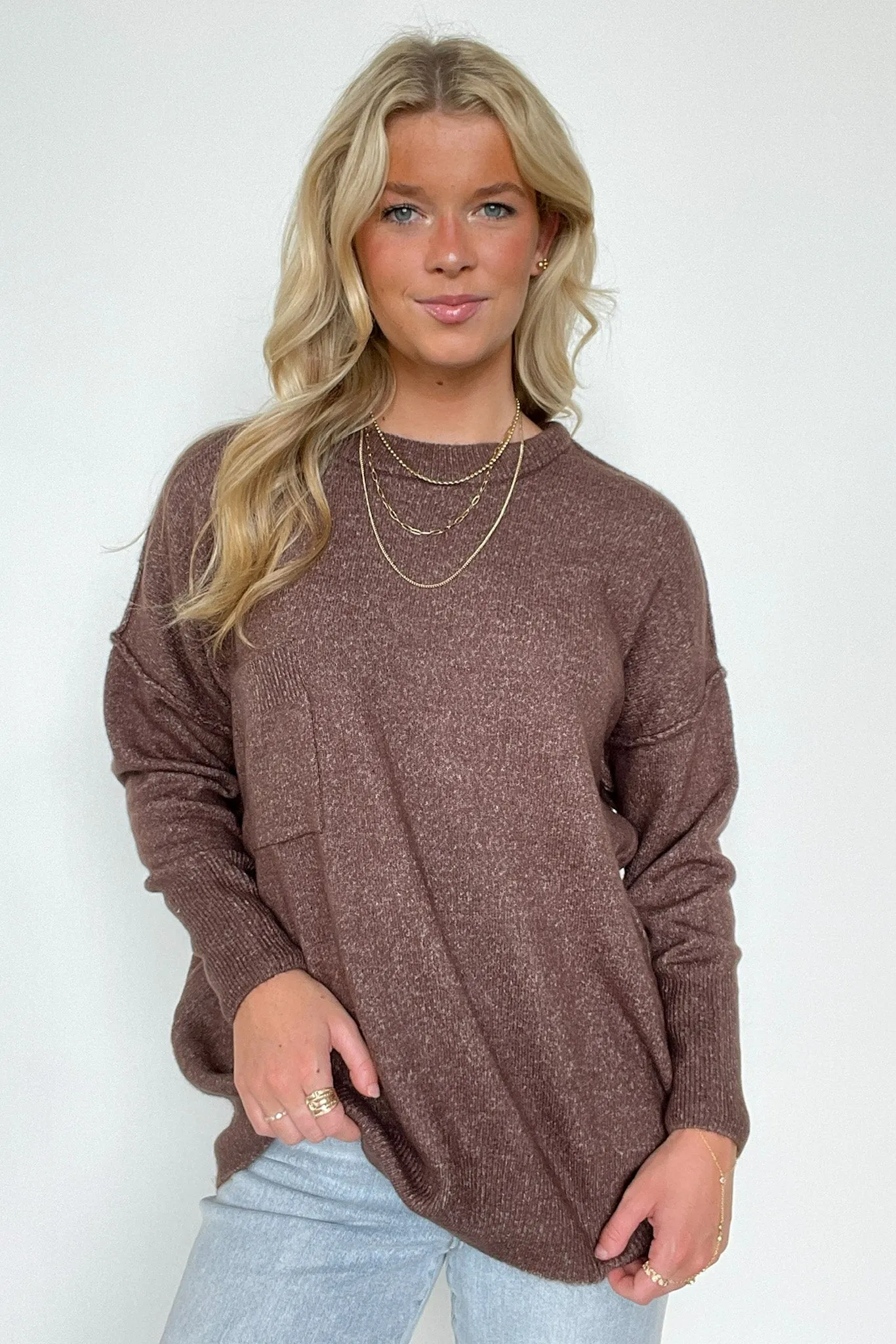 Soft Horizon High Low Hem Pocket Sweater - BACK IN STOCK