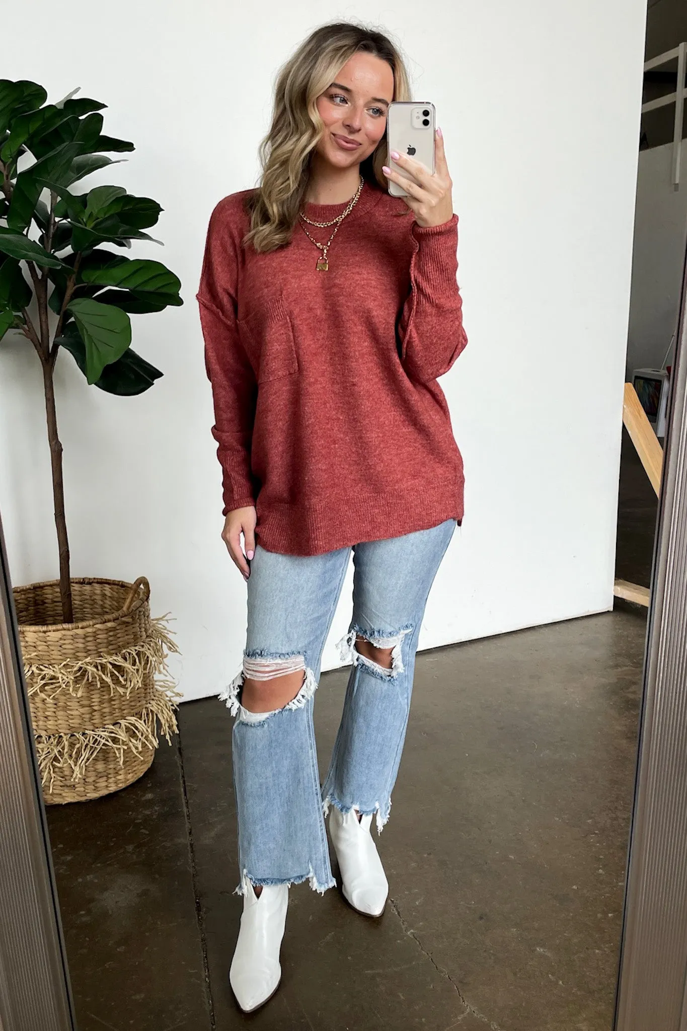 Soft Horizon High Low Hem Pocket Sweater - BACK IN STOCK