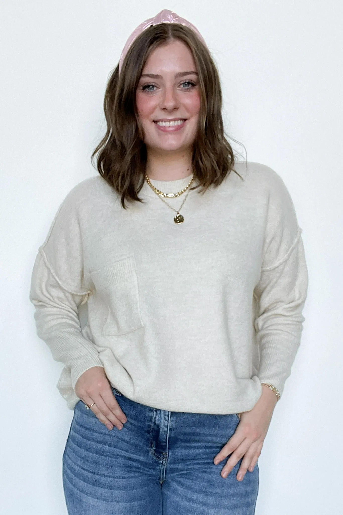 Soft Horizon High Low Hem Pocket Sweater - BACK IN STOCK