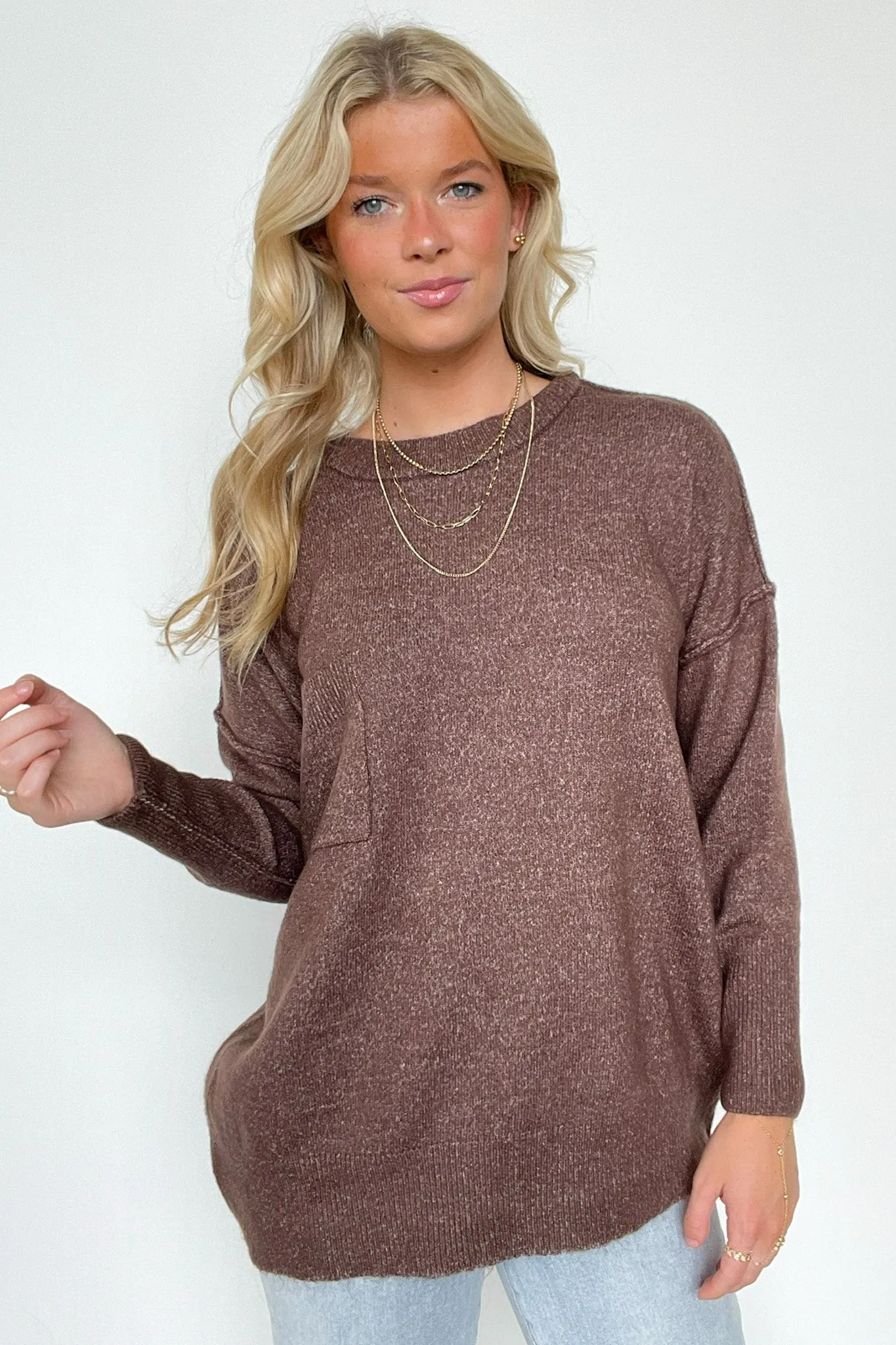 Soft Horizon High Low Hem Pocket Sweater - BACK IN STOCK