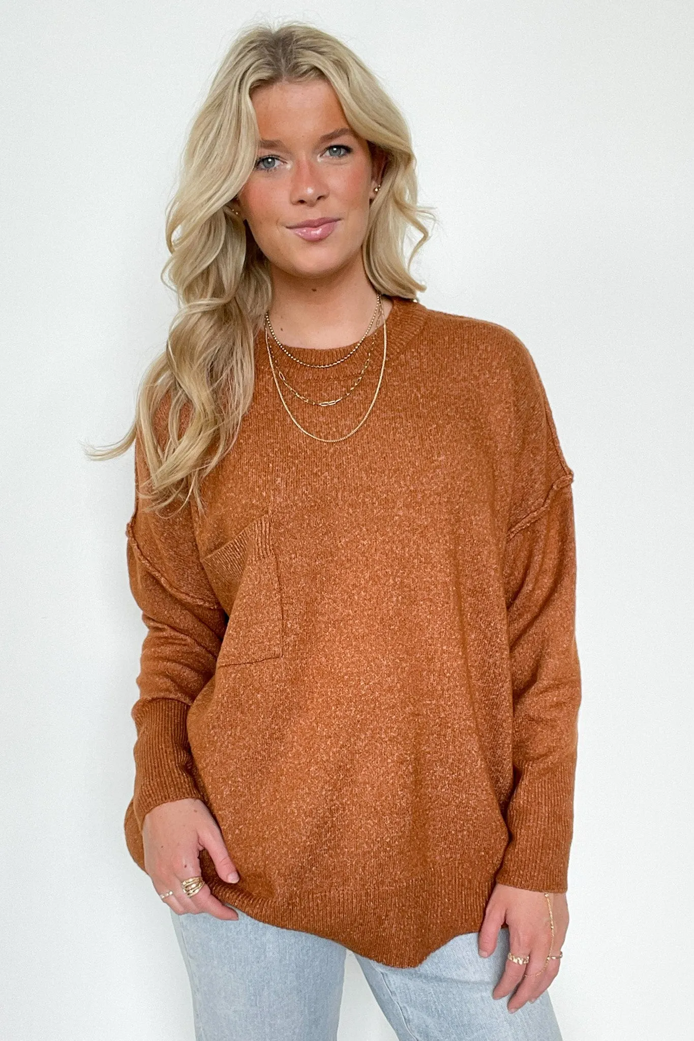 Soft Horizon High Low Hem Pocket Sweater - BACK IN STOCK