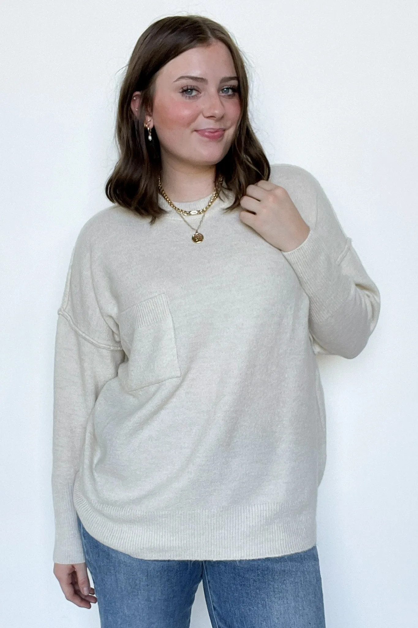 Soft Horizon High Low Hem Pocket Sweater - BACK IN STOCK