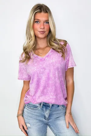 Soliel Acid Wash V-Neck Relaxed Fit Top - BACK IN STOCK