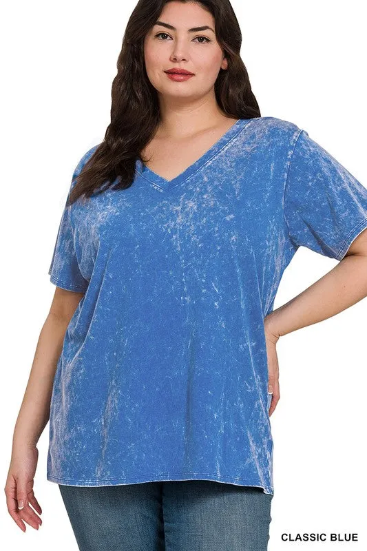 Soliel Acid Wash V-Neck Relaxed Fit Top - BACK IN STOCK