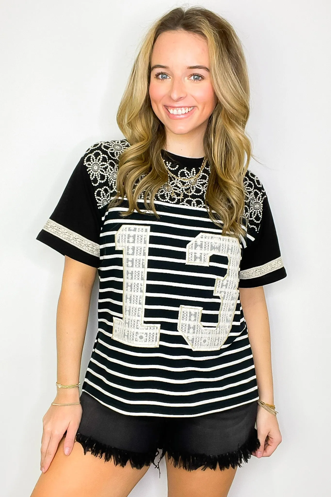 Sporty Spice Lace Patch Embroidered Top