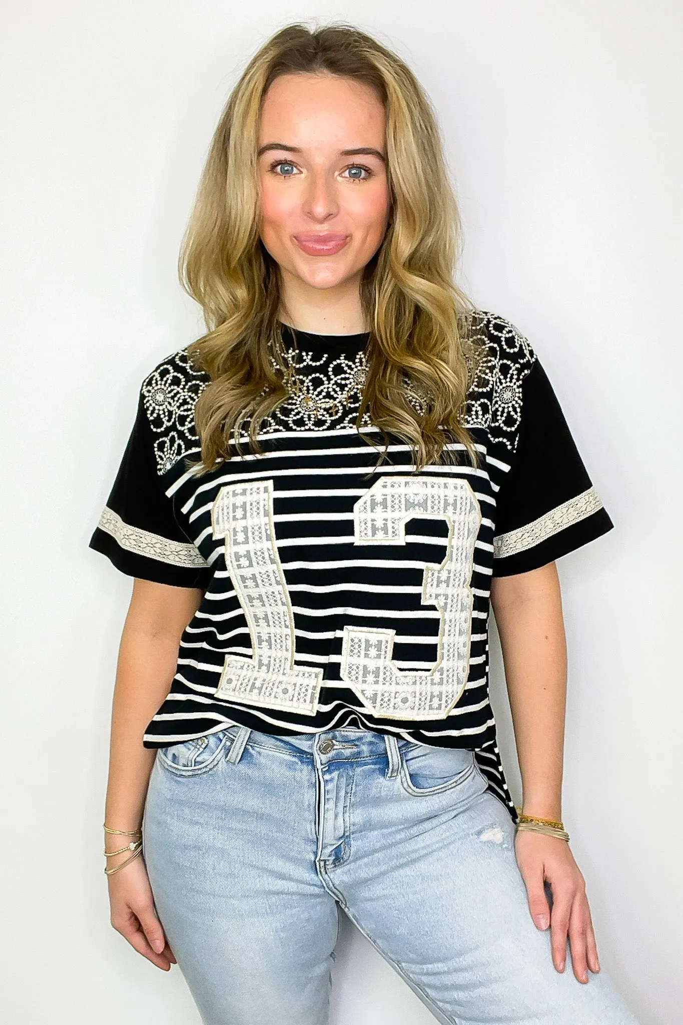 Sporty Spice Lace Patch Embroidered Top