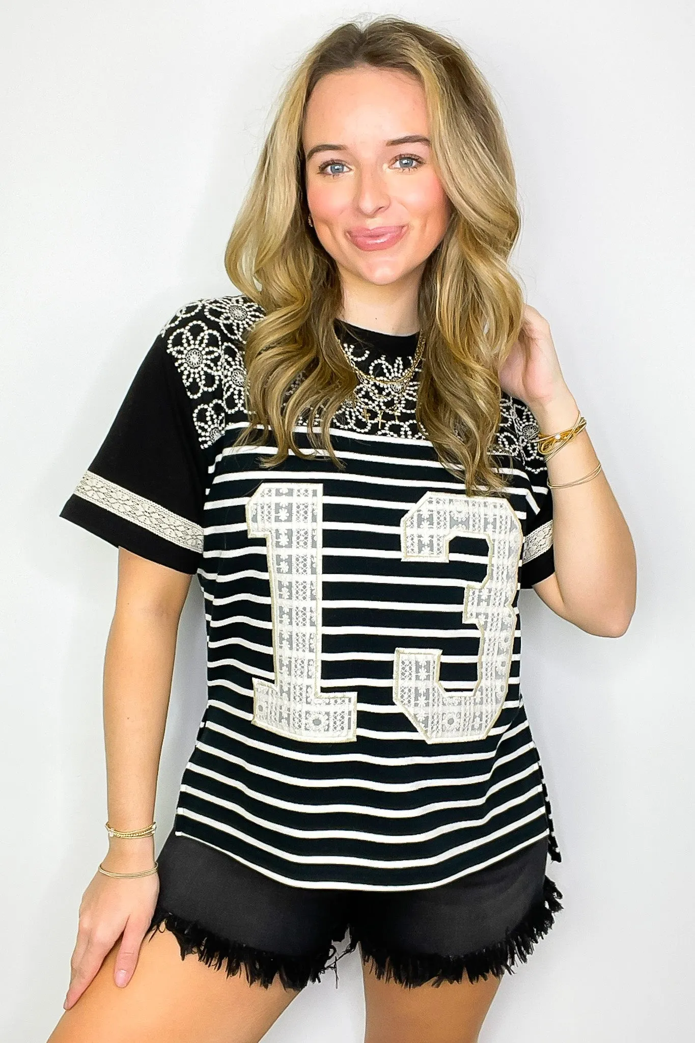 Sporty Spice Lace Patch Embroidered Top