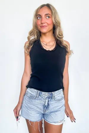 Stacee Ribbed Lace Trim Tank Top