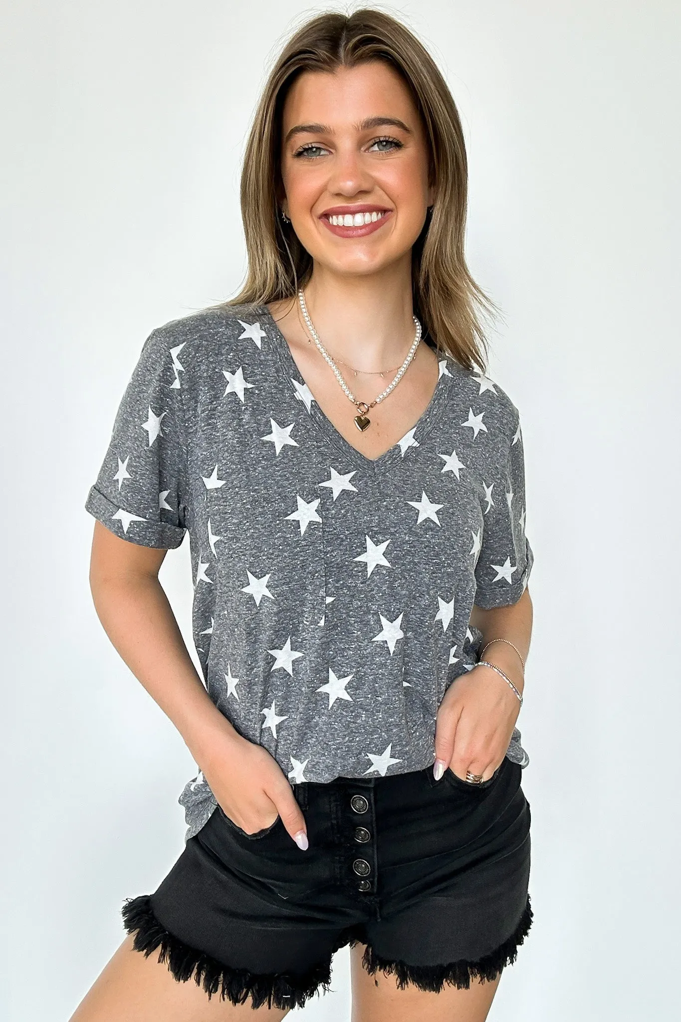 Star Spangled V-Neck Star Print Top - FINAL SALE