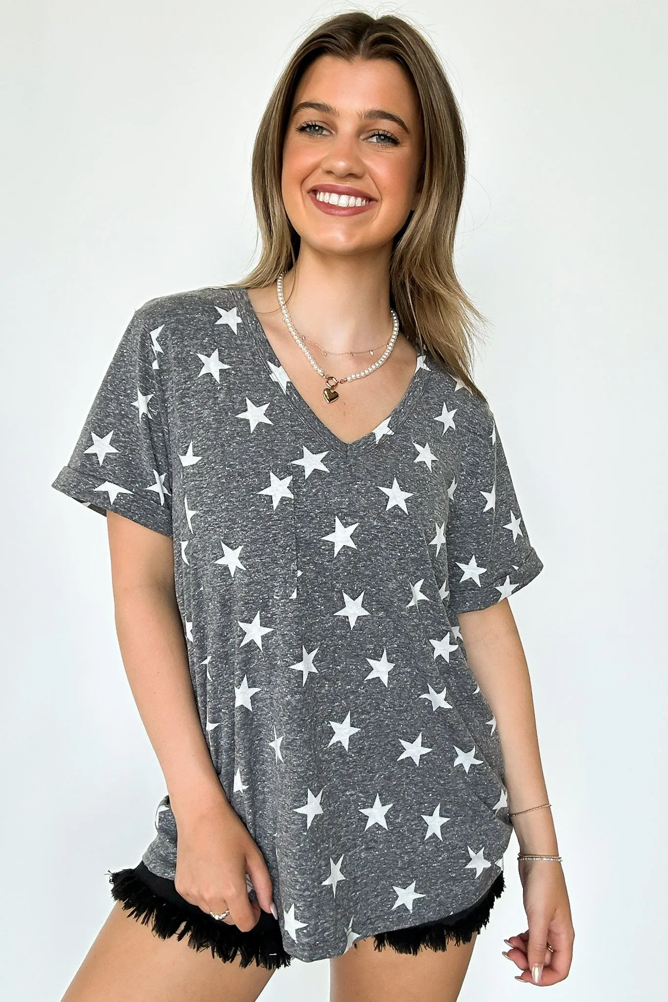 Star Spangled V-Neck Star Print Top - FINAL SALE