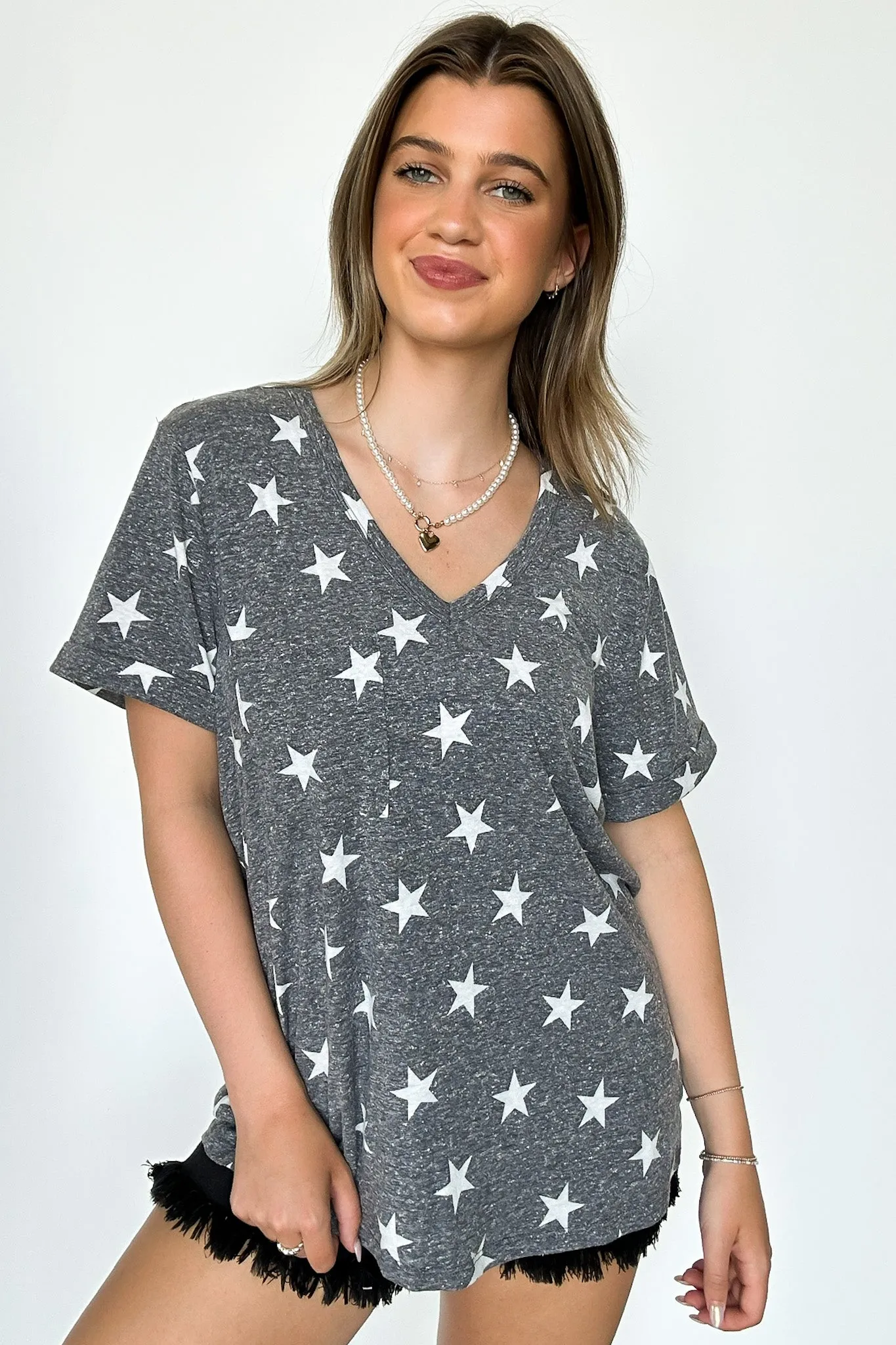 Star Spangled V-Neck Star Print Top - FINAL SALE