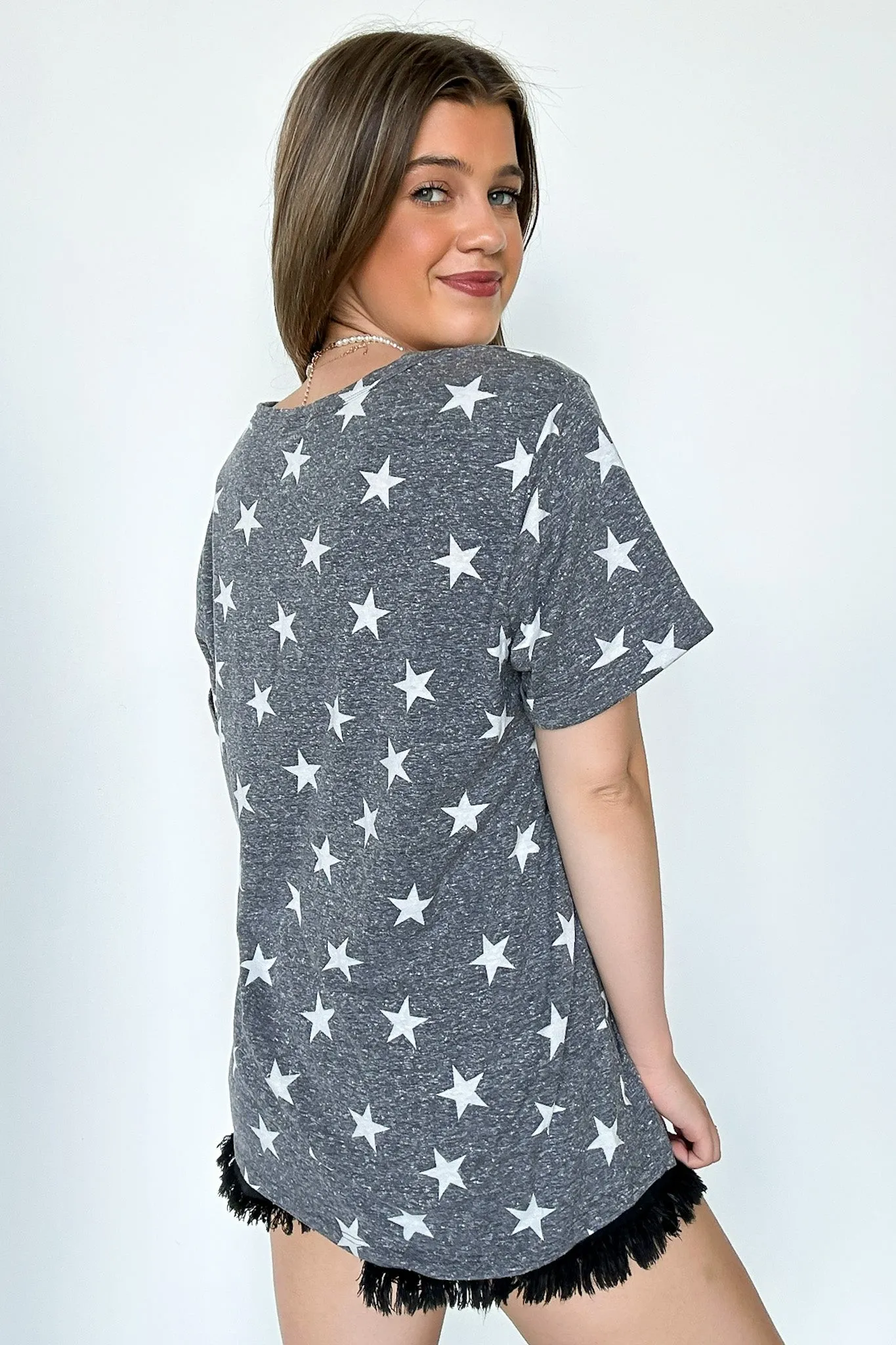 Star Spangled V-Neck Star Print Top - FINAL SALE