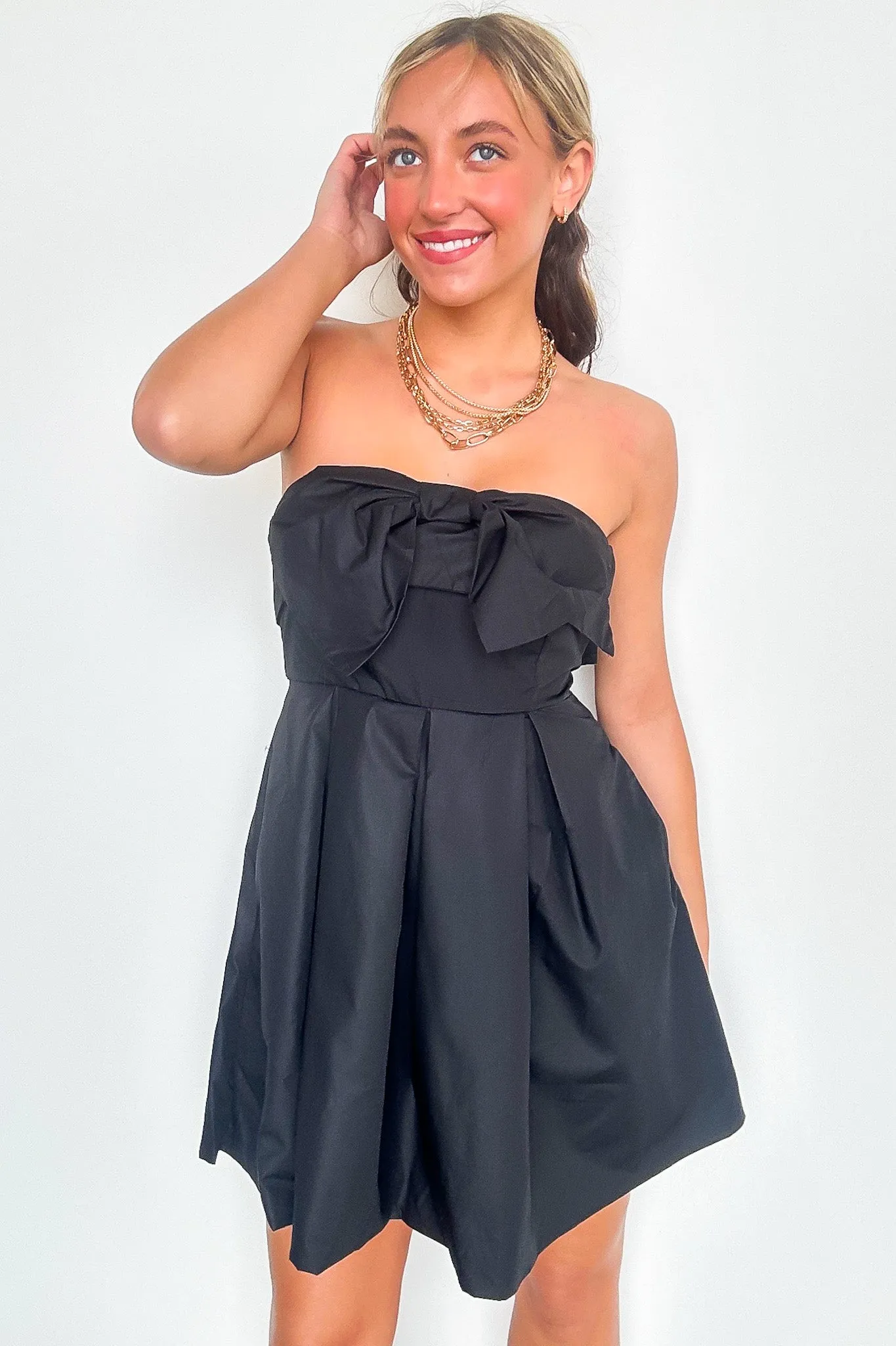 Suave Mood Bow Balloon Hem Strapless Dress