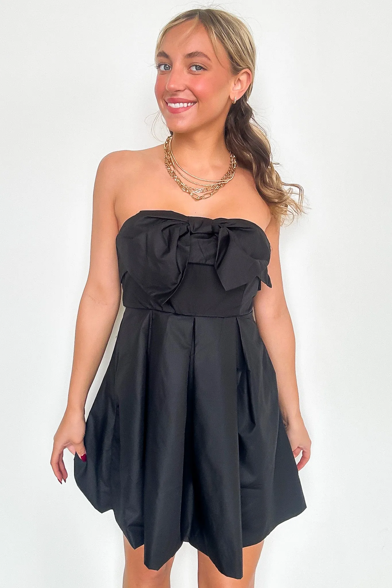 Suave Mood Bow Balloon Hem Strapless Dress