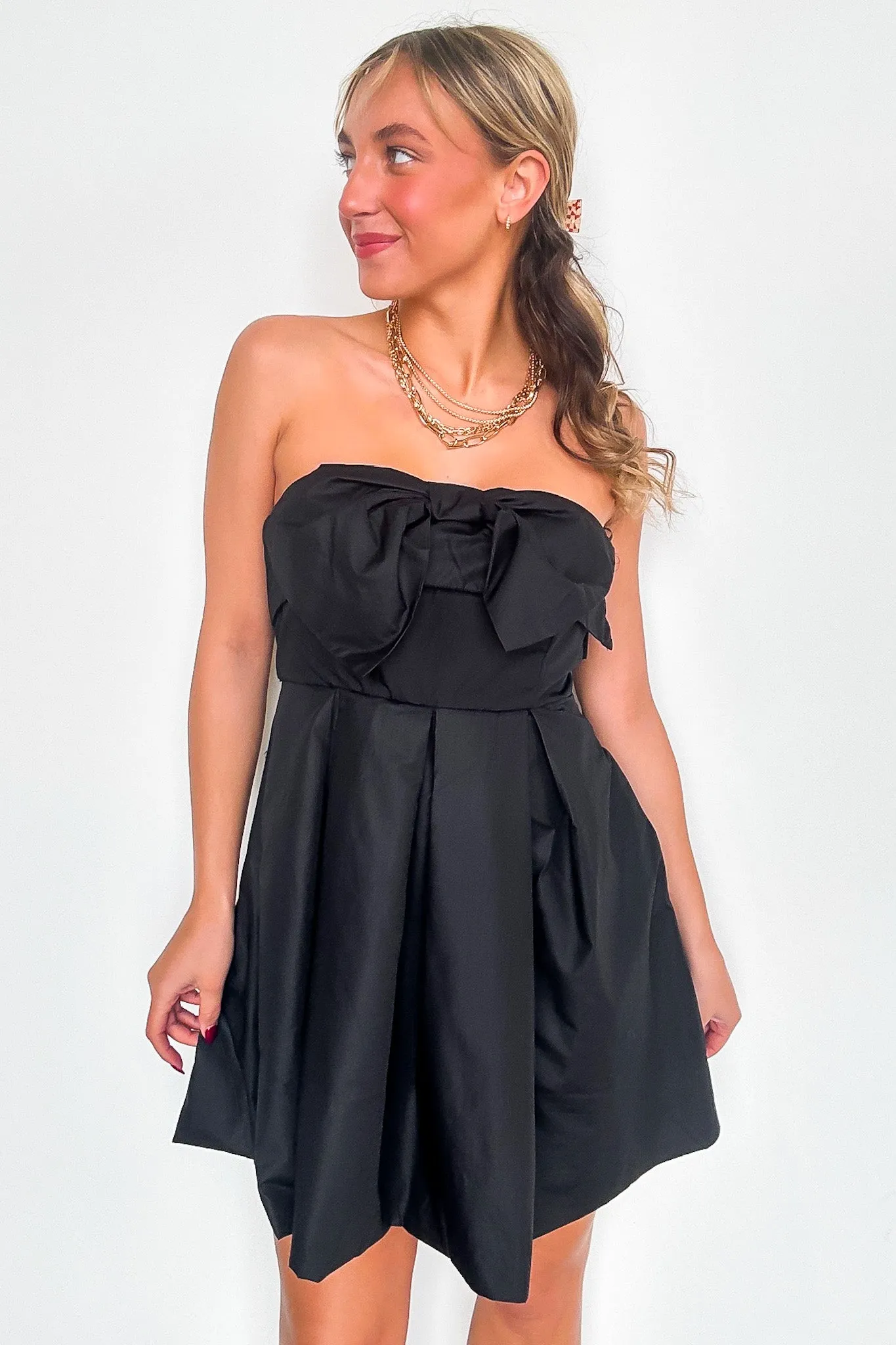 Suave Mood Bow Balloon Hem Strapless Dress