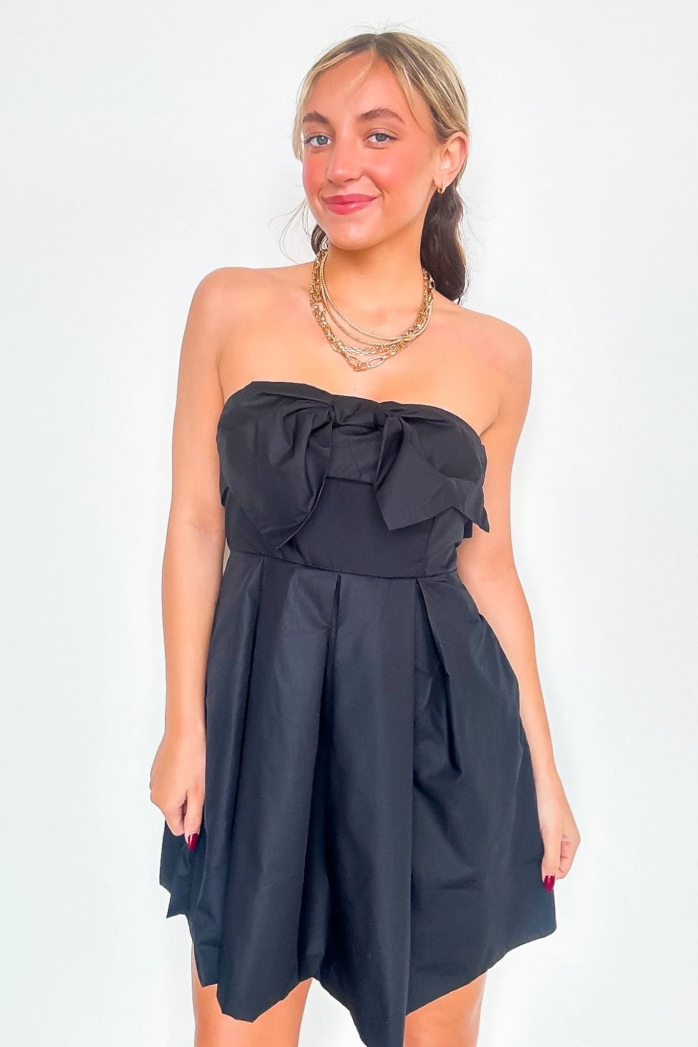 Suave Mood Bow Balloon Hem Strapless Dress