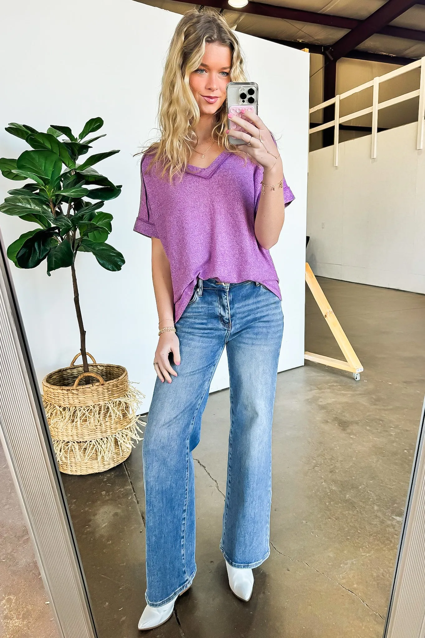 Sunday Morning V-Neck Hacci Knit Tee - BACK IN STOCK