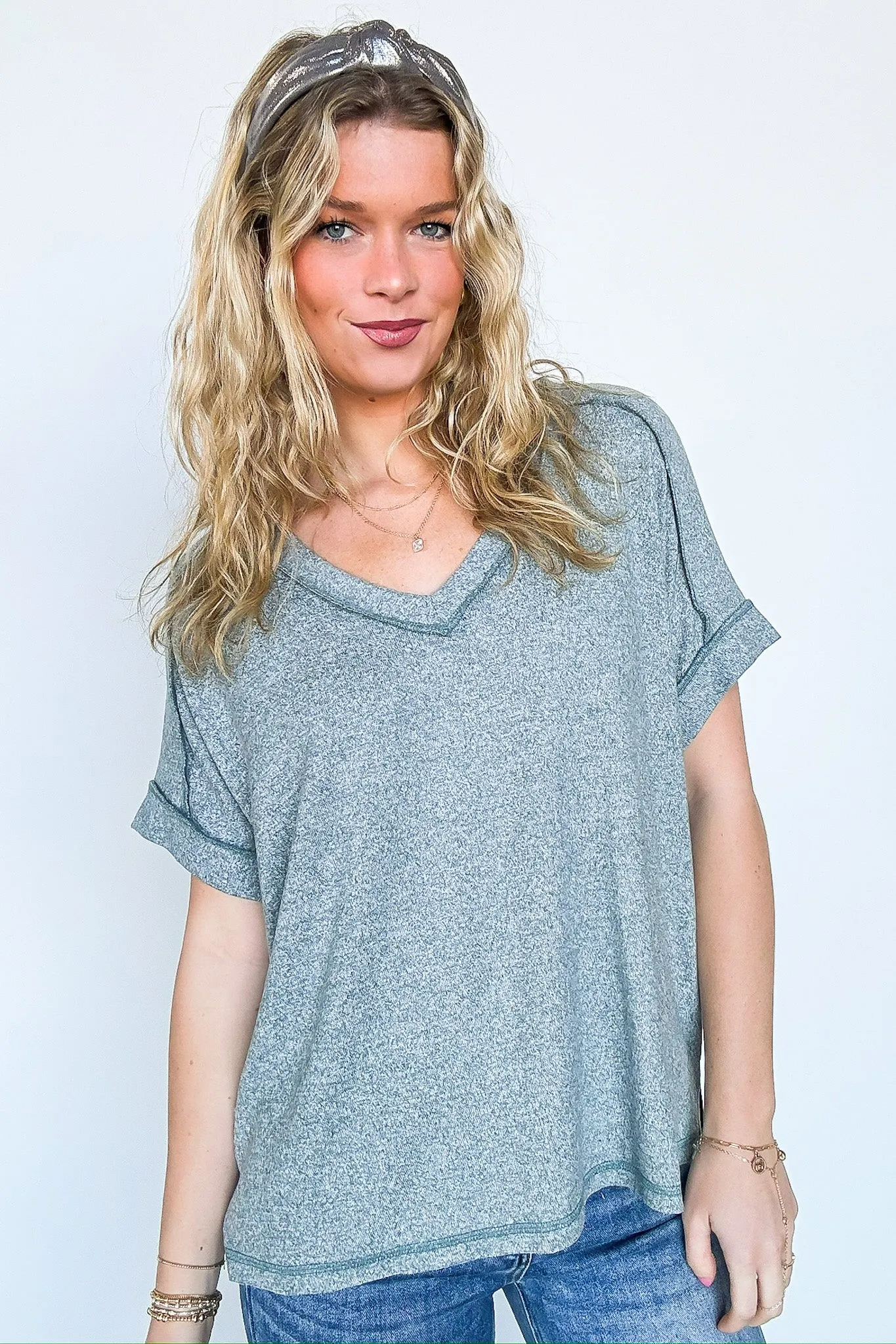 Sunday Morning V-Neck Hacci Knit Tee - BACK IN STOCK